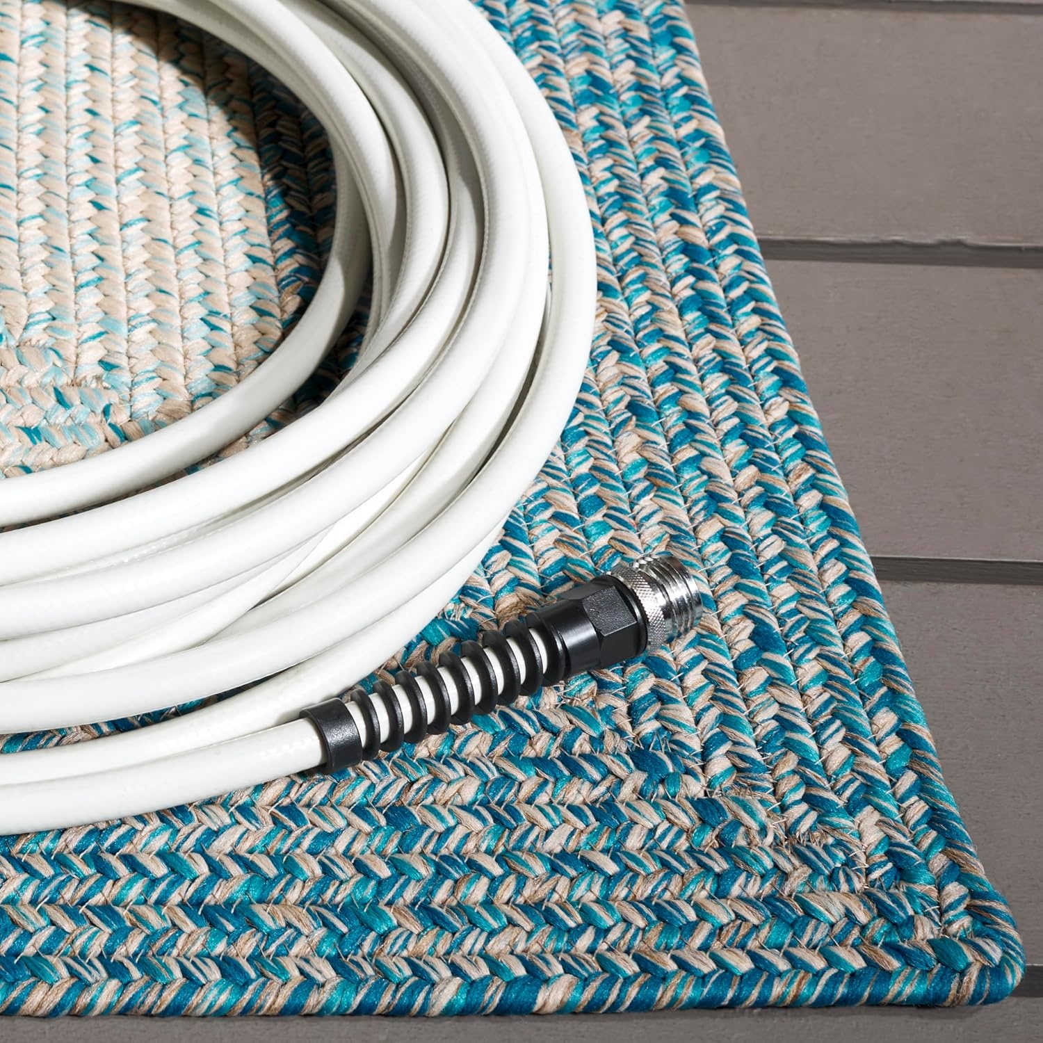 image:imageSAFAVIEH Washable Rug Outdoor Braided Collection 6 x 9 Oval Brown amp Light Brown Handmade amp Reversible NonShedding amp Easy to Clean Ideal for Patio Backyard Mudroom BRD318SBlueAqua