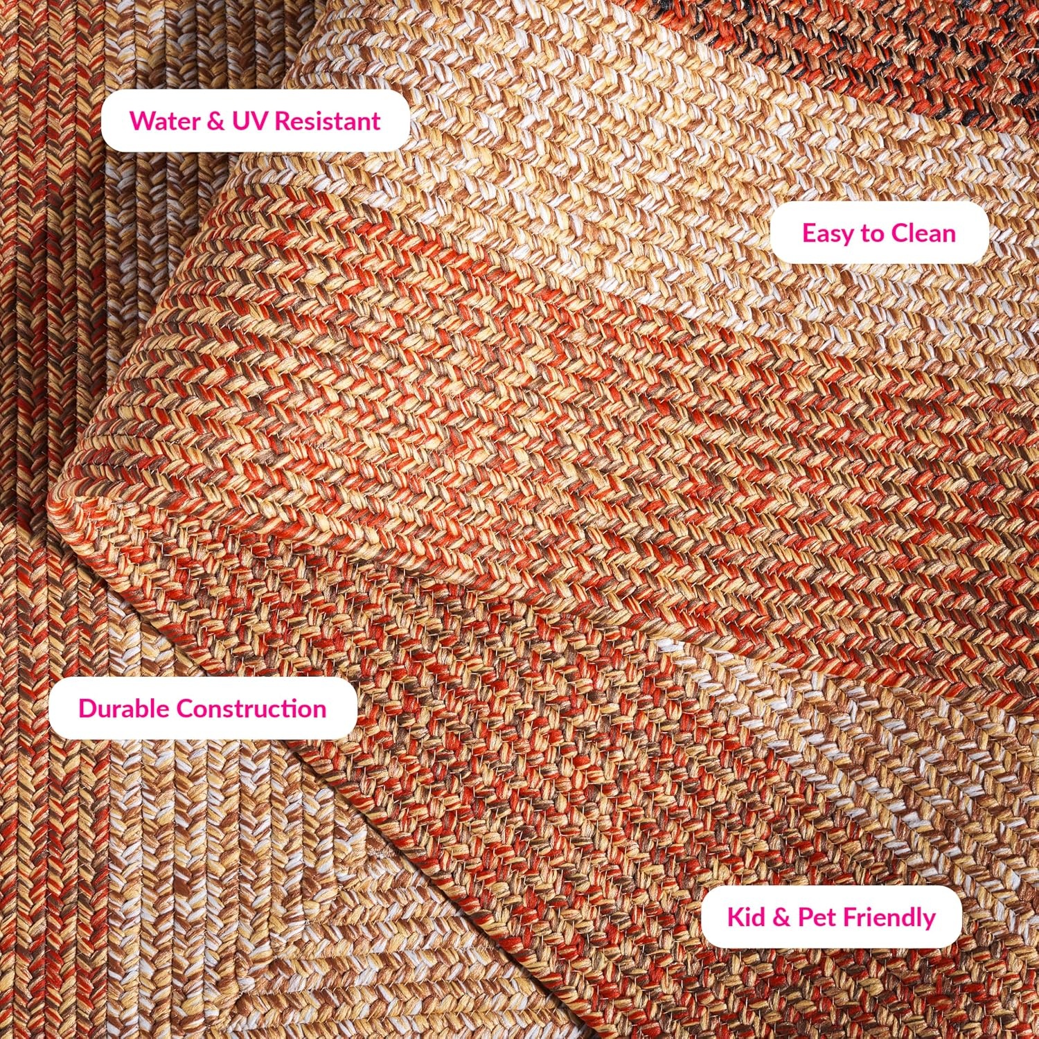 image:imageSAFAVIEH Washable Rug Outdoor Braided Collection 6 x 9 Oval Brown amp Light Brown Handmade amp Reversible NonShedding amp Easy to Clean Ideal for Patio Backyard Mudroom BRD318SRustRed