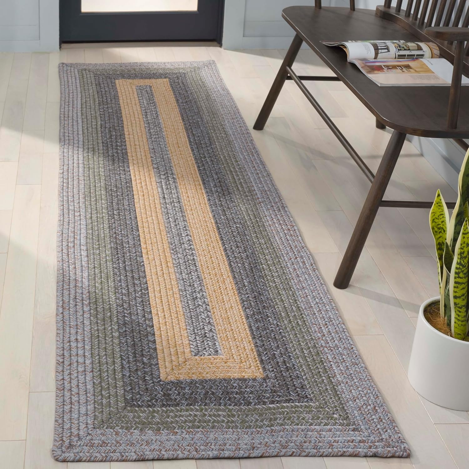 image:imageSAFAVIEH Washable Rug Outdoor Braided Collection 6 x 9 Oval Brown amp Light Brown Handmade amp Reversible NonShedding amp Easy to Clean Ideal for Patio Backyard Mudroom BRD318SGreyGreen