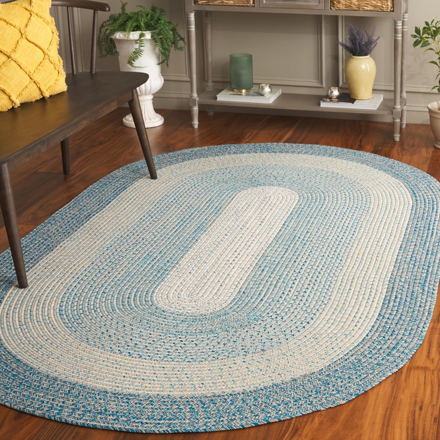 image:imageSAFAVIEH Washable Rug Outdoor Braided Collection 6 x 9 Oval Brown amp Light Brown Handmade amp Reversible NonShedding amp Easy to Clean Ideal for Patio Backyard Mudroom BRD318SBlueAqua