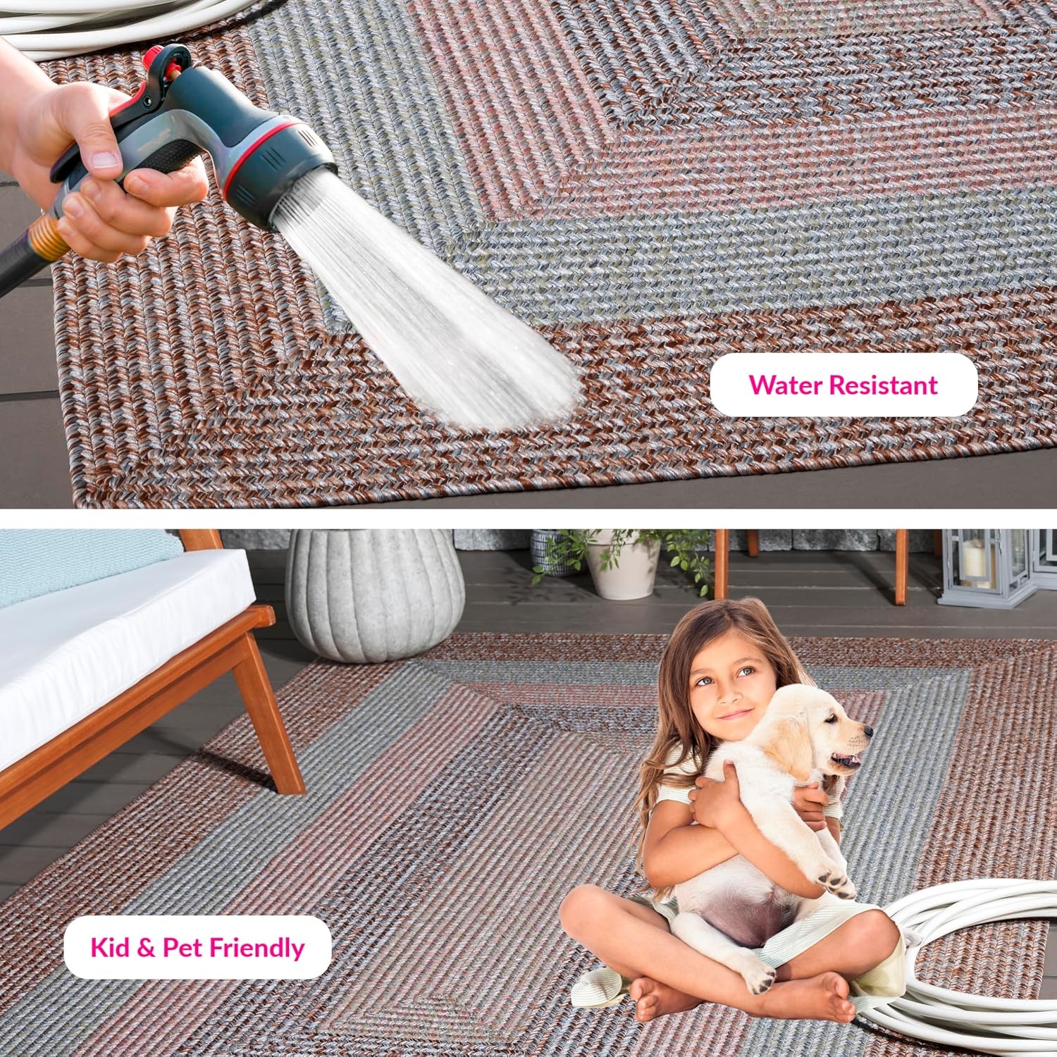 image:imageSAFAVIEH Washable Rug Outdoor Braided Collection 6 x 9 Oval Brown amp Light Brown Handmade amp Reversible NonShedding amp Easy to Clean Ideal for Patio Backyard Mudroom BRD318SBrownGrey Pink
