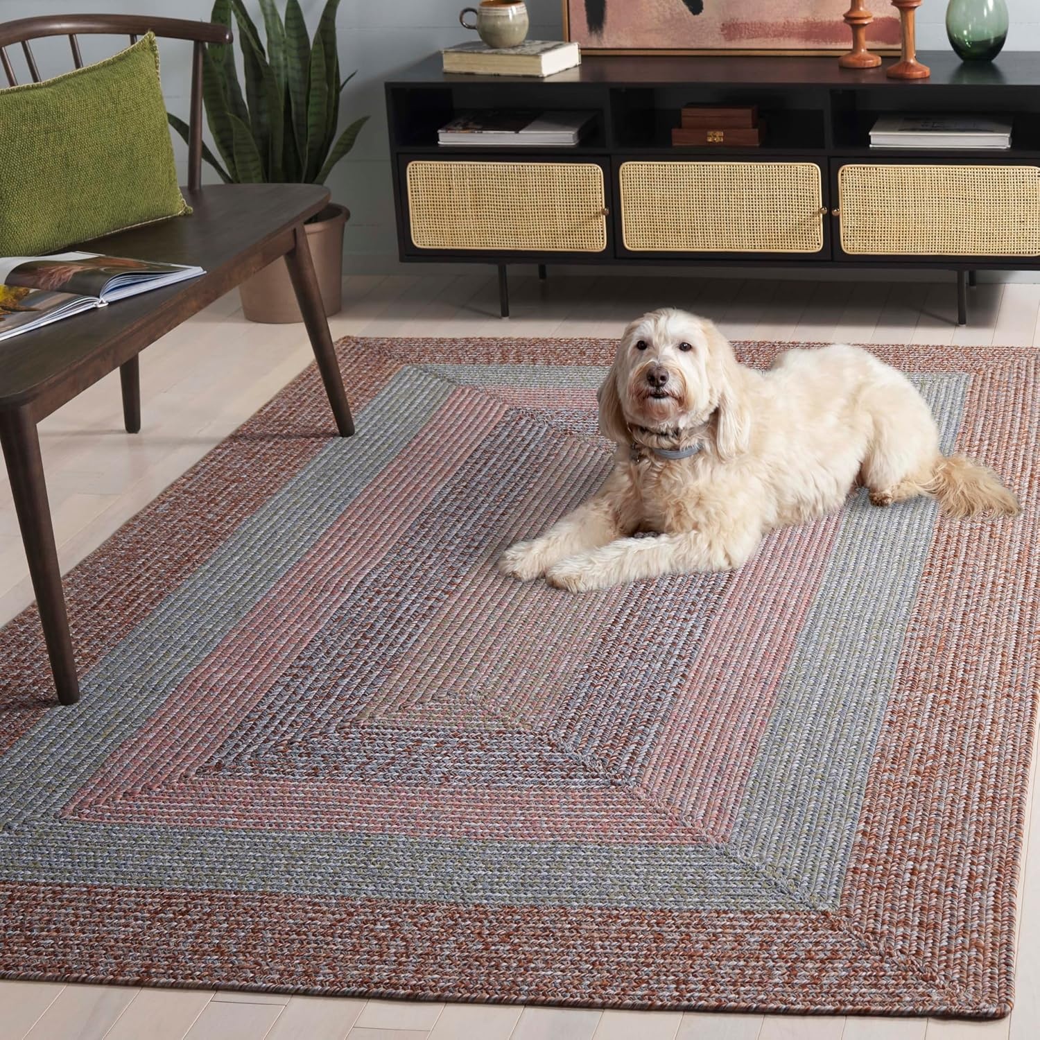 image:imageSAFAVIEH Washable Rug Outdoor Braided Collection 6 x 9 Oval Brown amp Light Brown Handmade amp Reversible NonShedding amp Easy to Clean Ideal for Patio Backyard Mudroom BRD318SBrownGrey Pink
