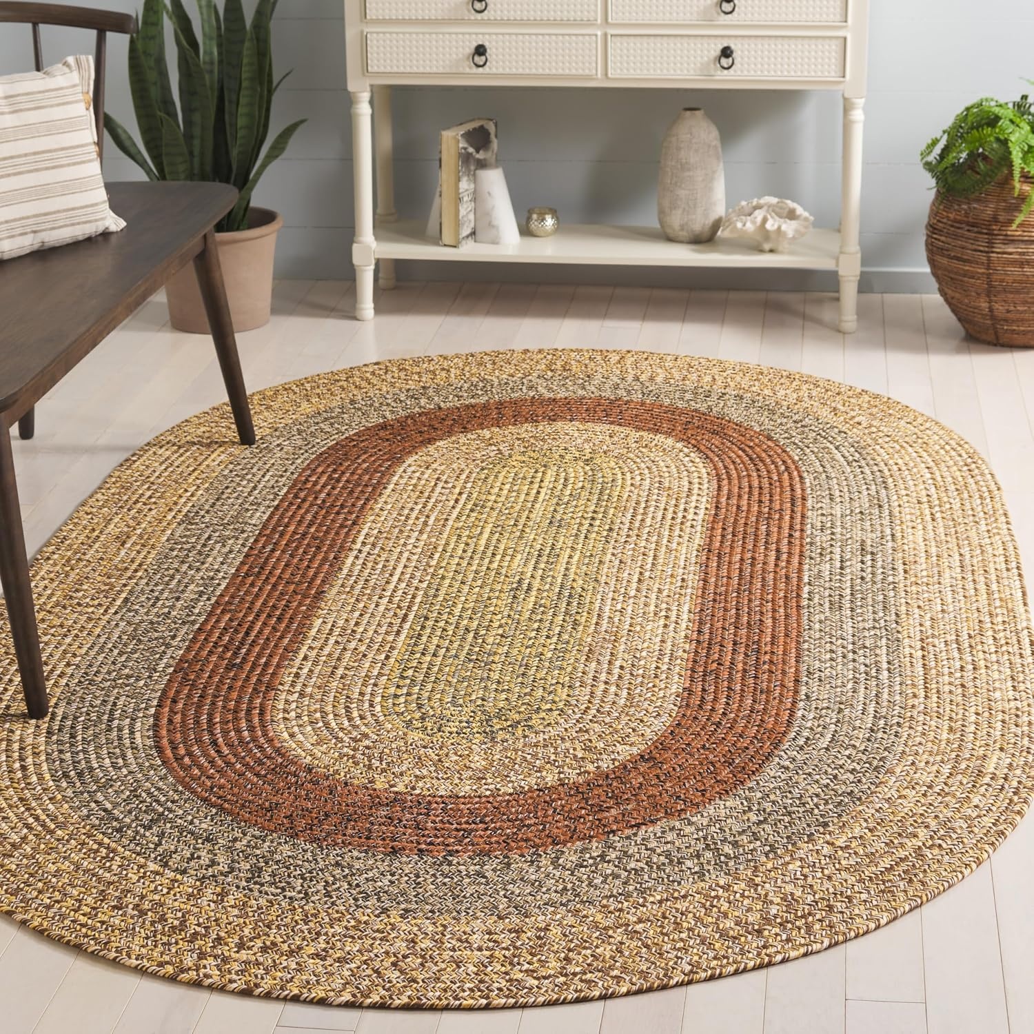 image:imageSAFAVIEH Washable Rug Outdoor Braided Collection 6 x 9 Oval Brown amp Light Brown Handmade amp Reversible NonShedding amp Easy to Clean Ideal for Patio Backyard Mudroom BRD318SBrownGold
