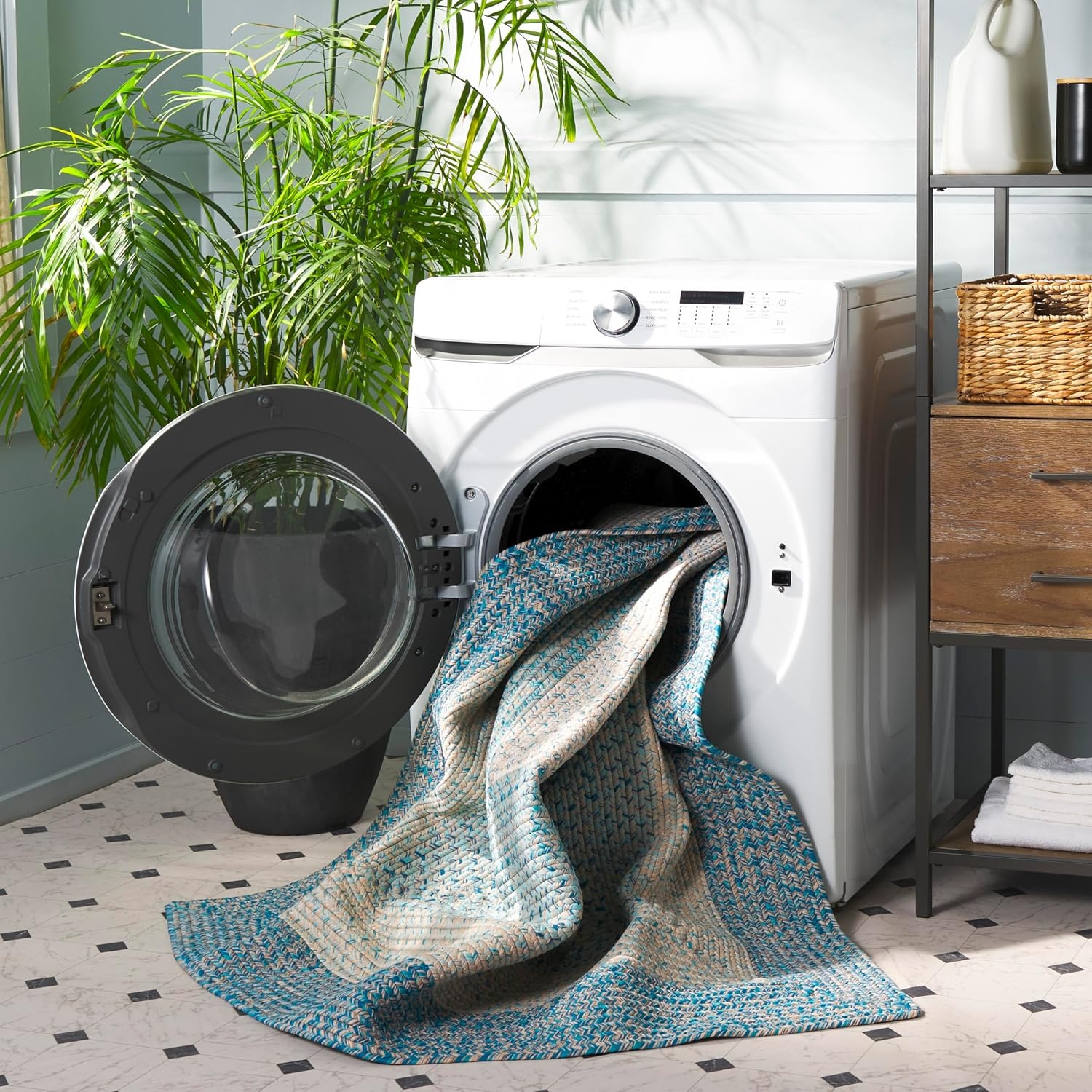 image:imageSAFAVIEH Washable Rug Outdoor Braided Collection 6 x 9 Oval Brown amp Light Brown Handmade amp Reversible NonShedding amp Easy to Clean Ideal for Patio Backyard Mudroom BRD318SBlueAqua