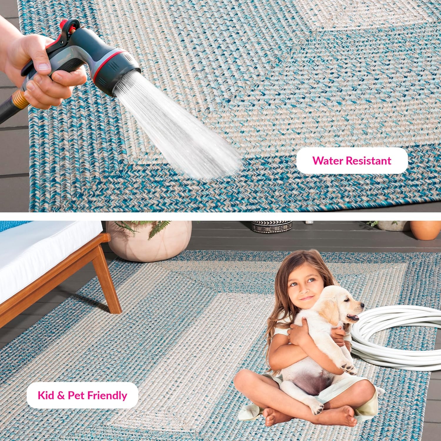 image:imageSAFAVIEH Washable Rug Outdoor Braided Collection 6 x 9 Oval Brown amp Light Brown Handmade amp Reversible NonShedding amp Easy to Clean Ideal for Patio Backyard Mudroom BRD318SBlueAqua