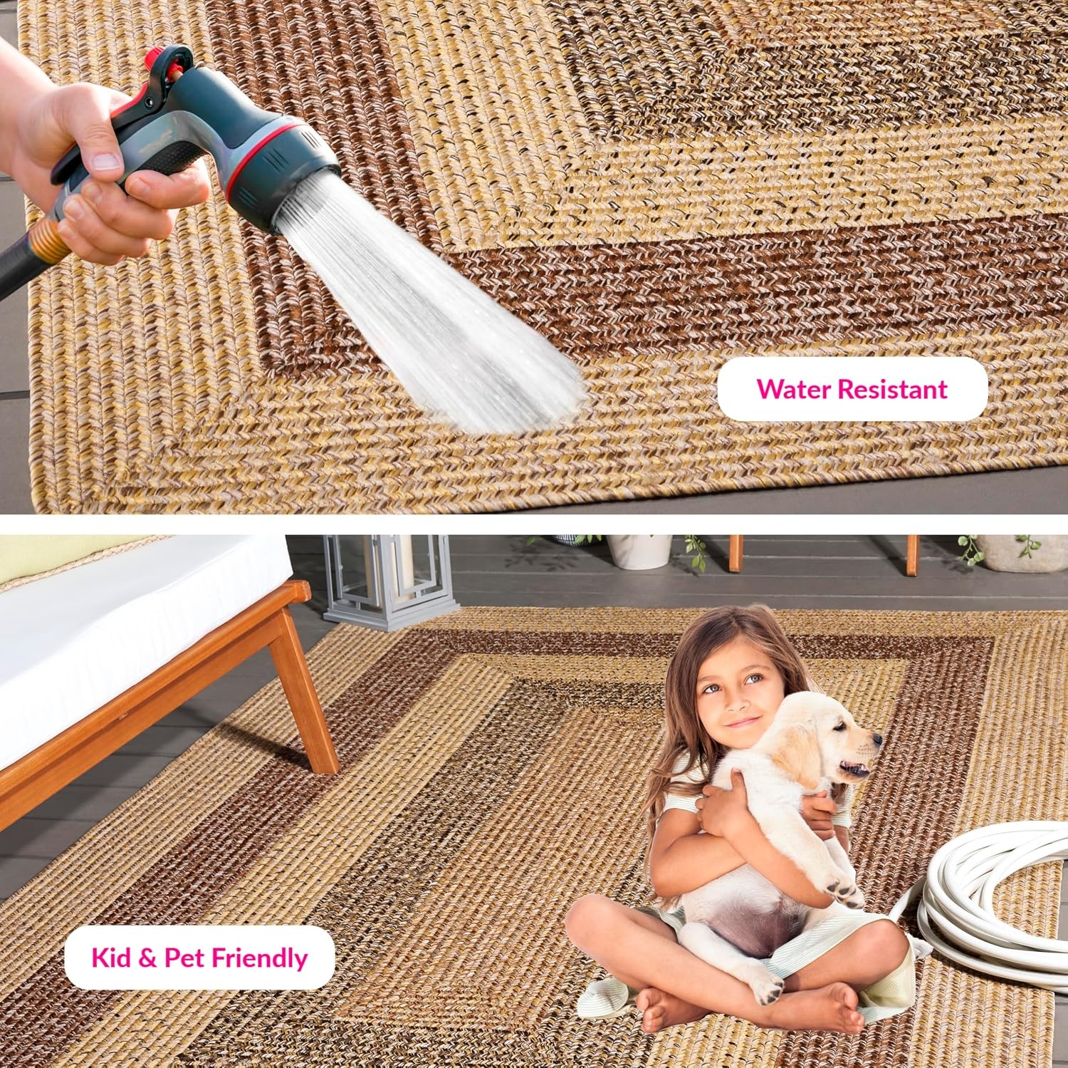 image:imageSAFAVIEH Washable Rug Outdoor Braided Collection 6 x 9 Oval Brown amp Light Brown Handmade amp Reversible NonShedding amp Easy to Clean Ideal for Patio Backyard Mudroom BRD318SBeigeBrown