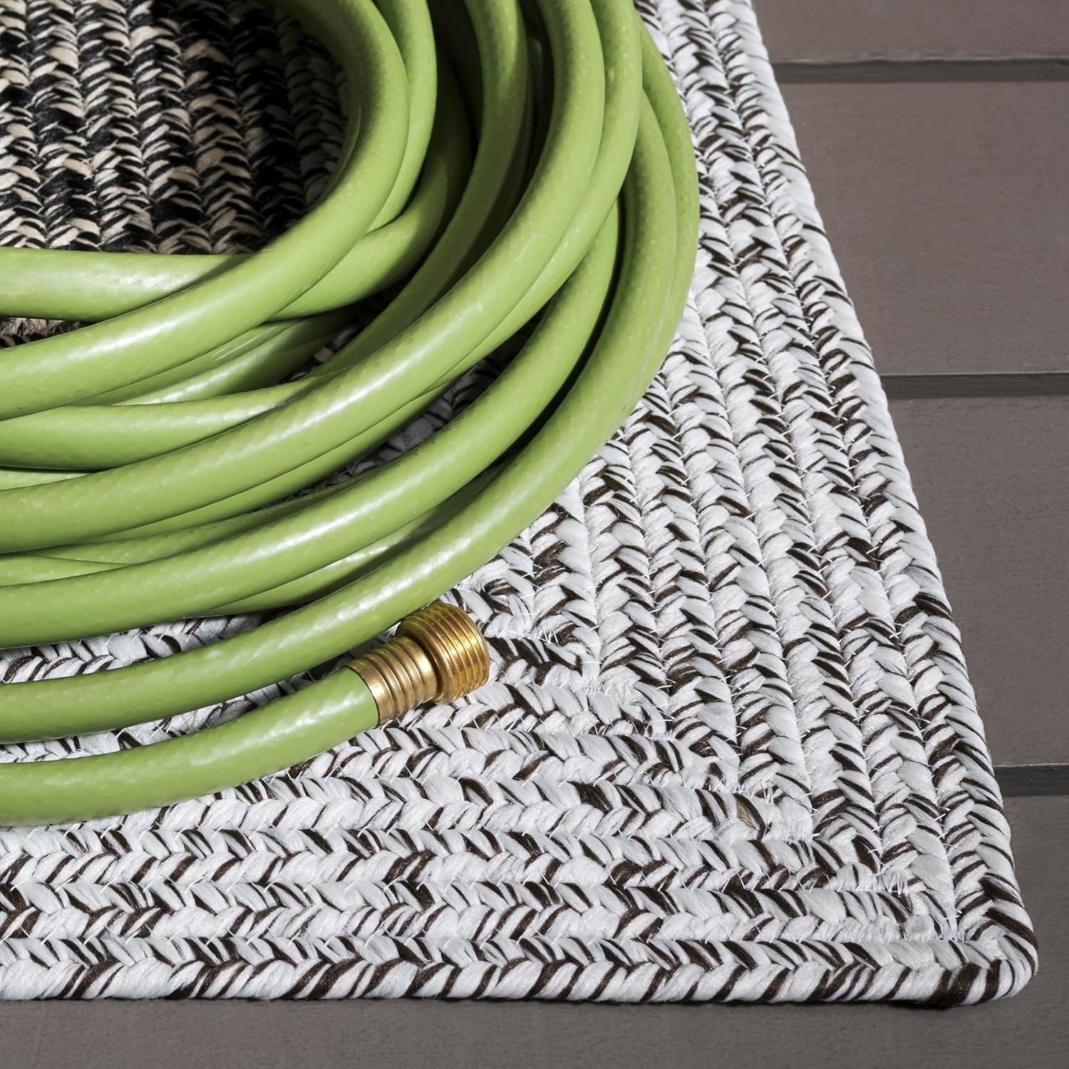 image:imageSAFAVIEH Washable Rug Outdoor Braided Collection 6 x 9 Oval Brown amp Light Brown Handmade amp Reversible NonShedding amp Easy to Clean Ideal for Patio Backyard Mudroom BRD318SIvoryBlack