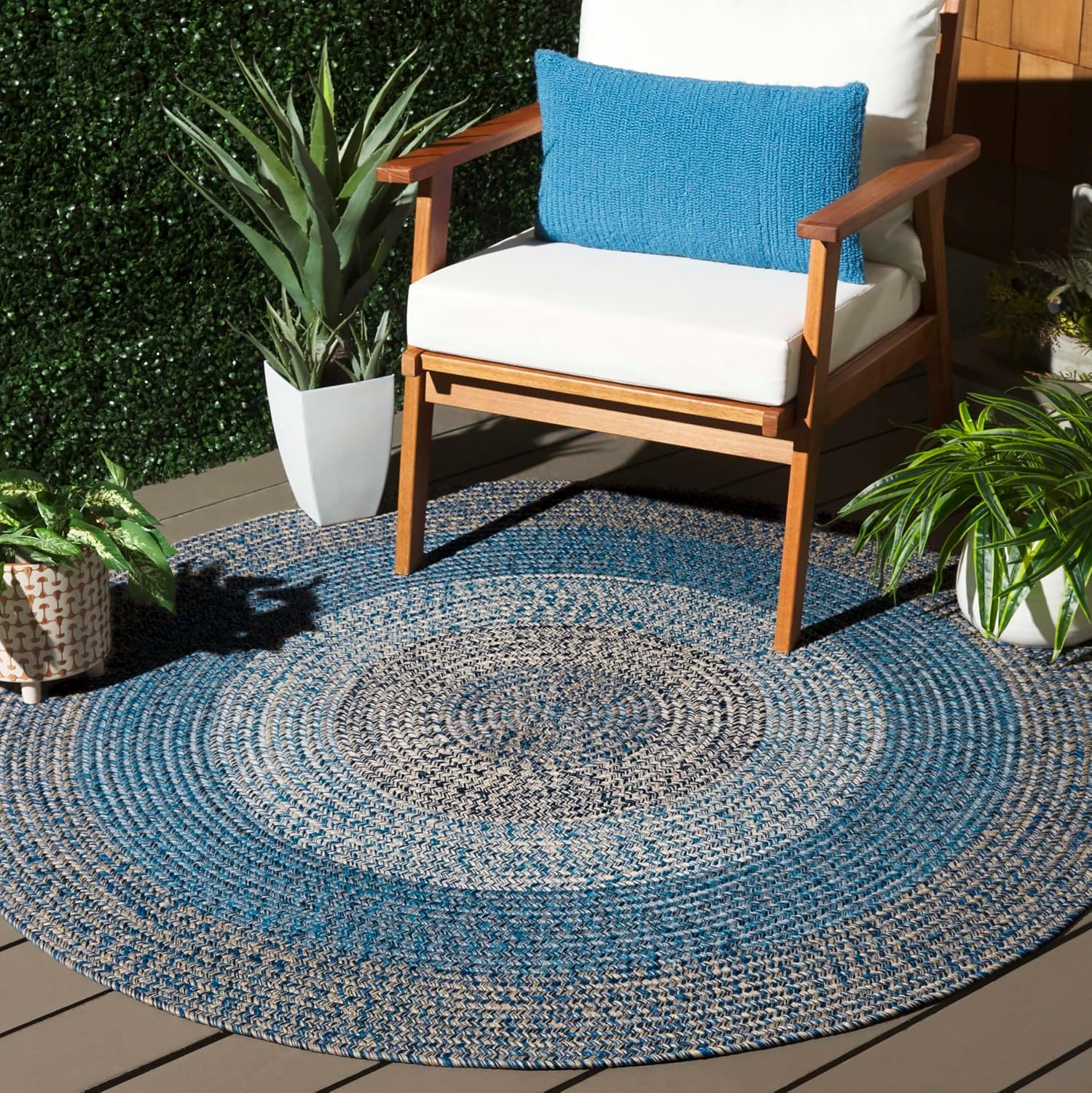image:imageSAFAVIEH Washable Rug Outdoor Braided Collection 6 x 9 Oval Brown amp Light Brown Handmade amp Reversible NonShedding amp Easy to Clean Ideal for Patio Backyard Mudroom BRD318SNavyBlue