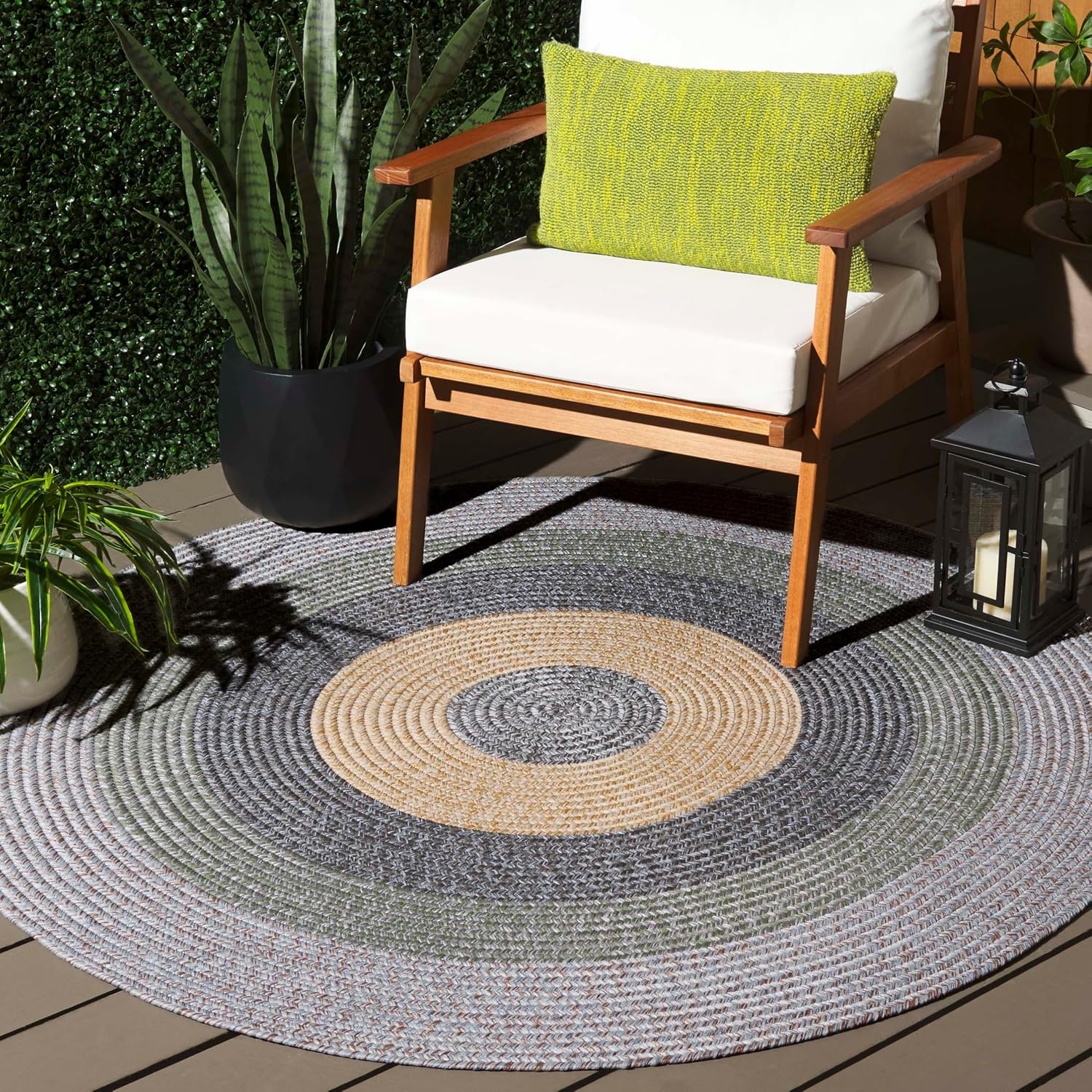 image:imageSAFAVIEH Washable Rug Outdoor Braided Collection 6 x 9 Oval Brown amp Light Brown Handmade amp Reversible NonShedding amp Easy to Clean Ideal for Patio Backyard Mudroom BRD318SGreyGreen