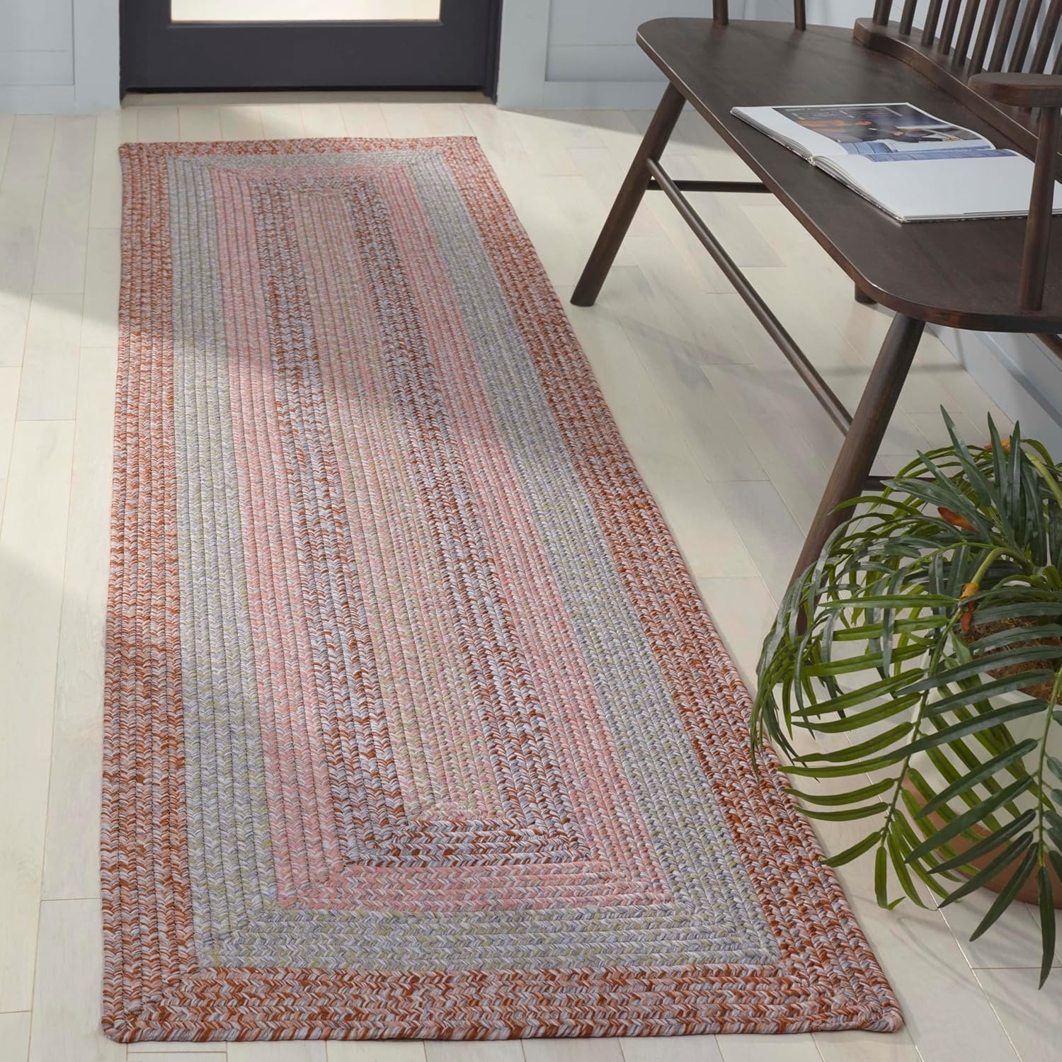 image:imageSAFAVIEH Washable Rug Outdoor Braided Collection 6 x 9 Oval Brown amp Light Brown Handmade amp Reversible NonShedding amp Easy to Clean Ideal for Patio Backyard Mudroom BRD318SBrownGrey Pink