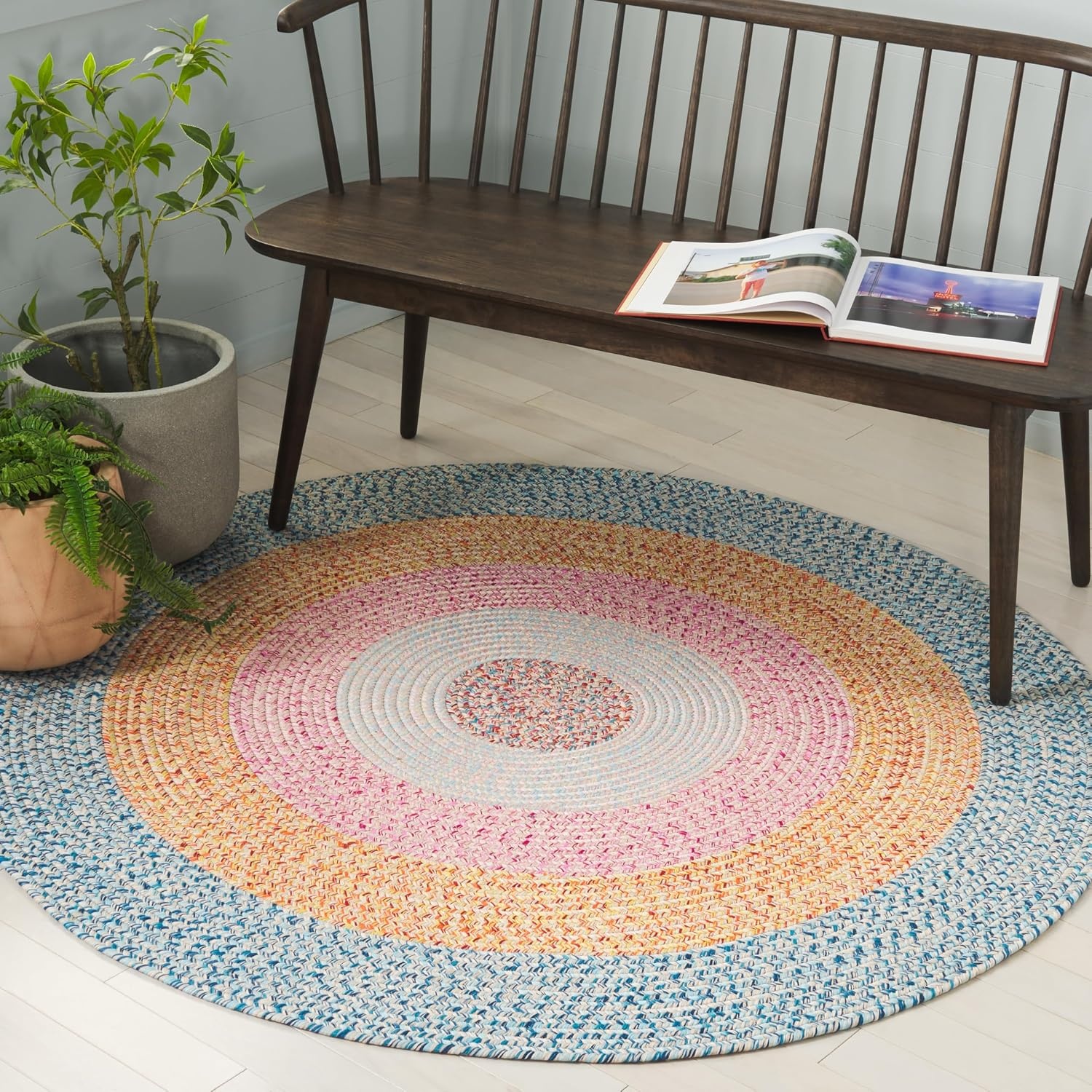 image:imageSAFAVIEH Washable Rug Outdoor Braided Collection 6 x 9 Oval Brown amp Light Brown Handmade amp Reversible NonShedding amp Easy to Clean Ideal for Patio Backyard Mudroom BRD318SAquaPink