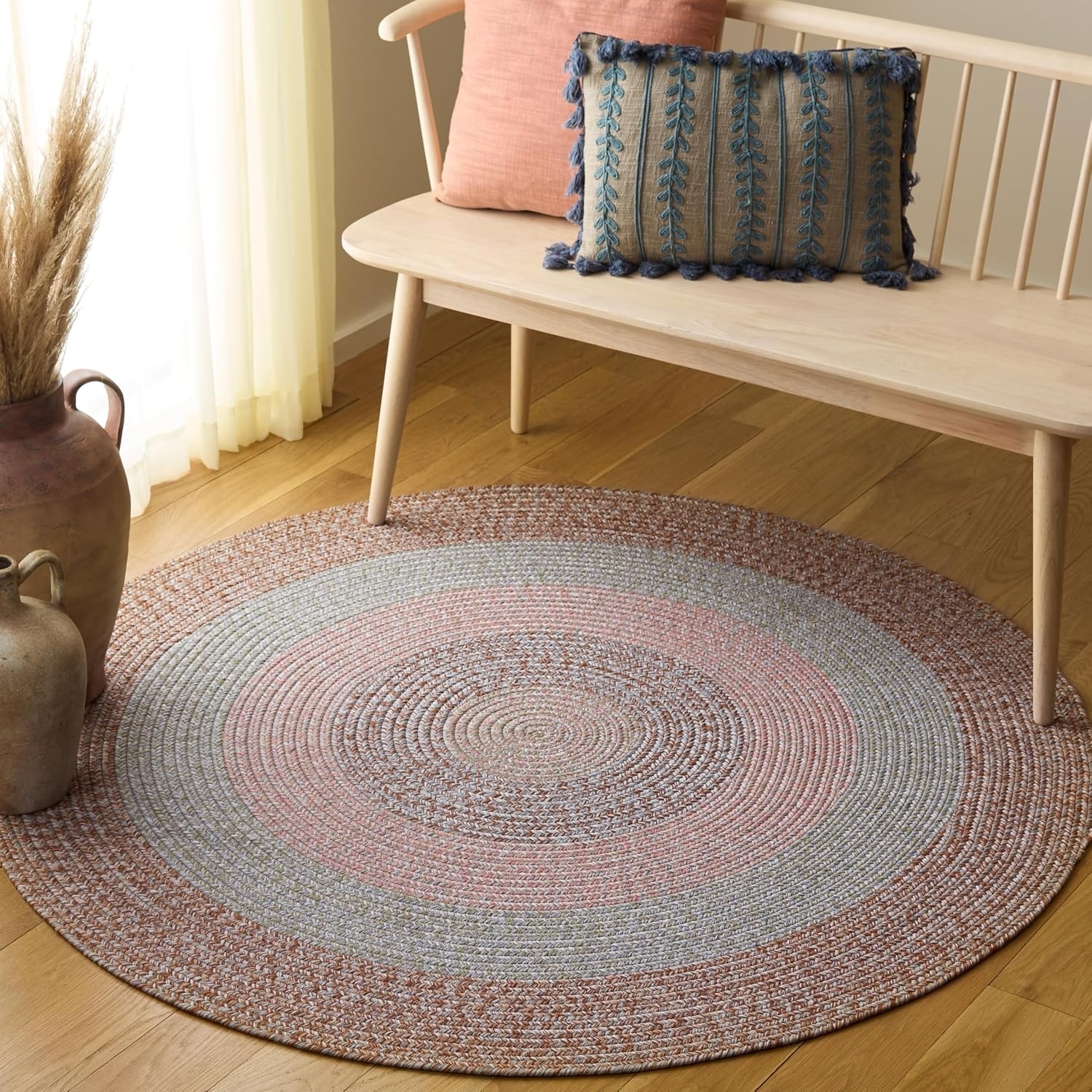image:imageSAFAVIEH Washable Rug Outdoor Braided Collection 6 x 9 Oval Brown amp Light Brown Handmade amp Reversible NonShedding amp Easy to Clean Ideal for Patio Backyard Mudroom BRD318SBrownGrey Pink