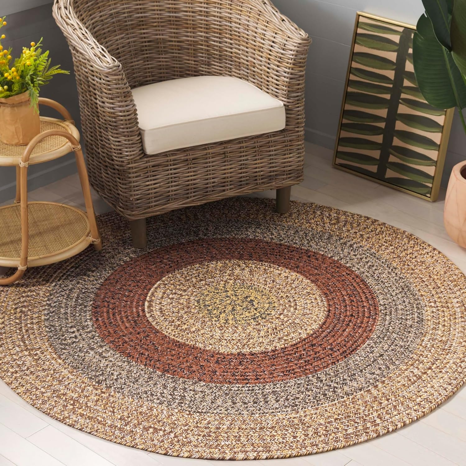 image:imageSAFAVIEH Washable Rug Outdoor Braided Collection 6 x 9 Oval Brown amp Light Brown Handmade amp Reversible NonShedding amp Easy to Clean Ideal for Patio Backyard Mudroom BRD318SBrownGold