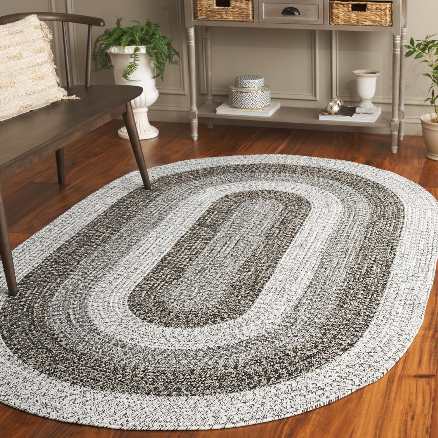 image:imageSAFAVIEH Washable Rug Outdoor Braided Collection 6 x 9 Oval Brown amp Light Brown Handmade amp Reversible NonShedding amp Easy to Clean Ideal for Patio Backyard Mudroom BRD318SIvoryBlack