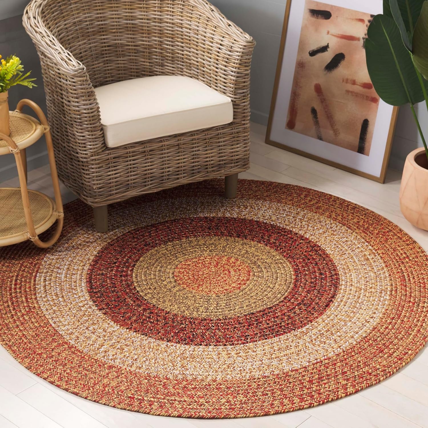 image:imageSAFAVIEH Washable Rug Outdoor Braided Collection 6 x 9 Oval Brown amp Light Brown Handmade amp Reversible NonShedding amp Easy to Clean Ideal for Patio Backyard Mudroom BRD318SRustRed