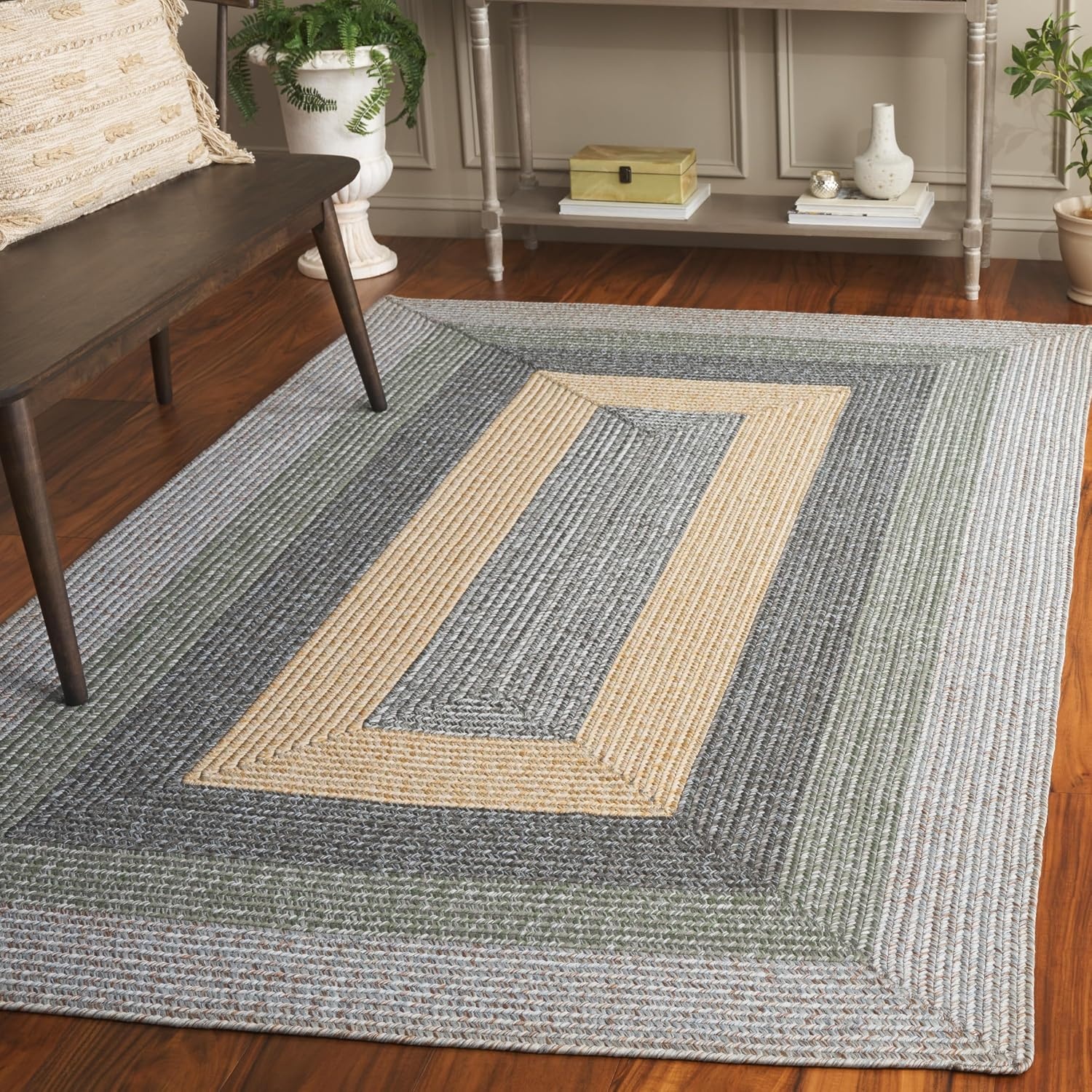 image:imageSAFAVIEH Washable Rug Outdoor Braided Collection 6 x 9 Oval Brown amp Light Brown Handmade amp Reversible NonShedding amp Easy to Clean Ideal for Patio Backyard Mudroom BRD318SGreyGreen
