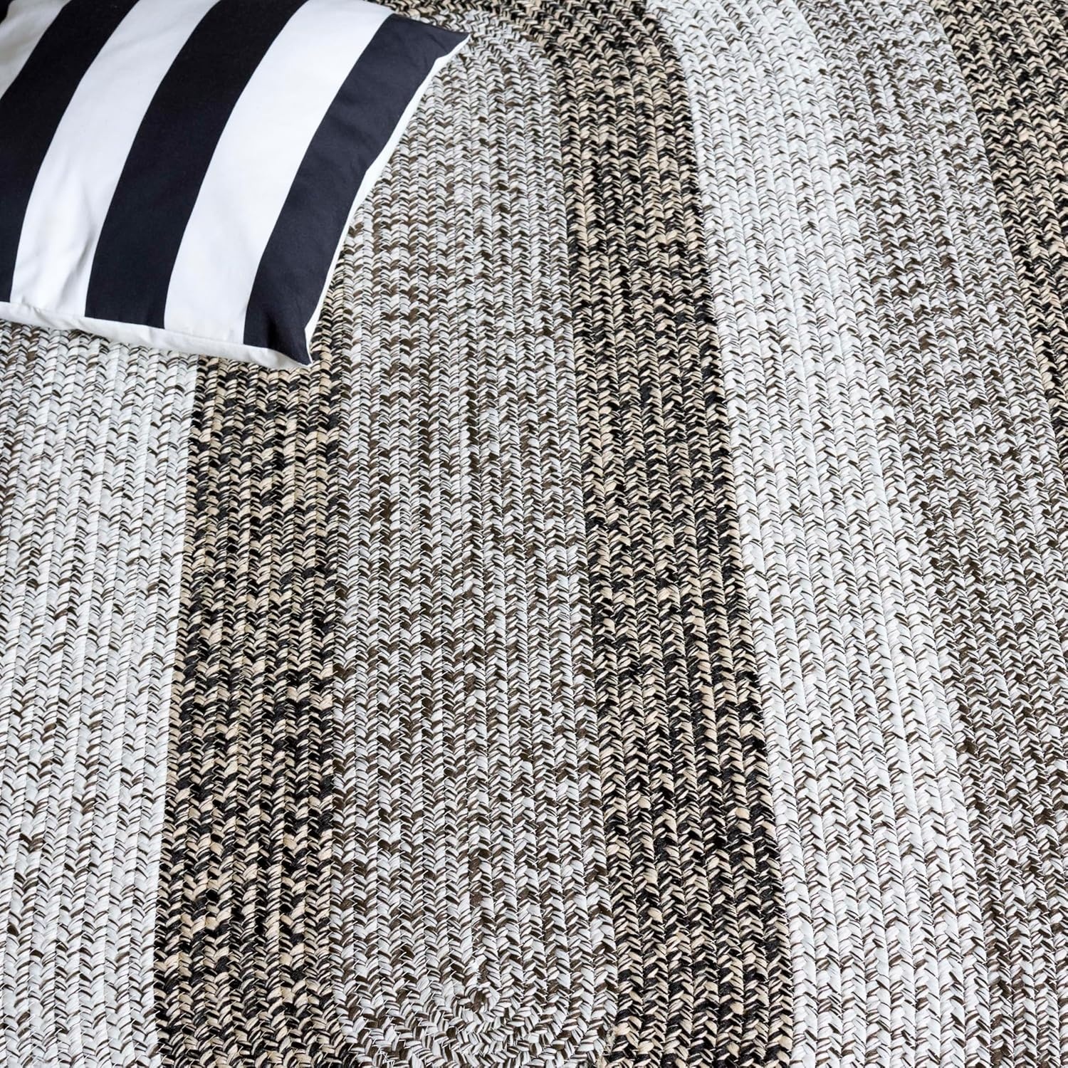 image:imageSAFAVIEH Washable Rug Outdoor Braided Collection 6 x 9 Oval Brown amp Light Brown Handmade amp Reversible NonShedding amp Easy to Clean Ideal for Patio Backyard Mudroom BRD318SIvoryBlack