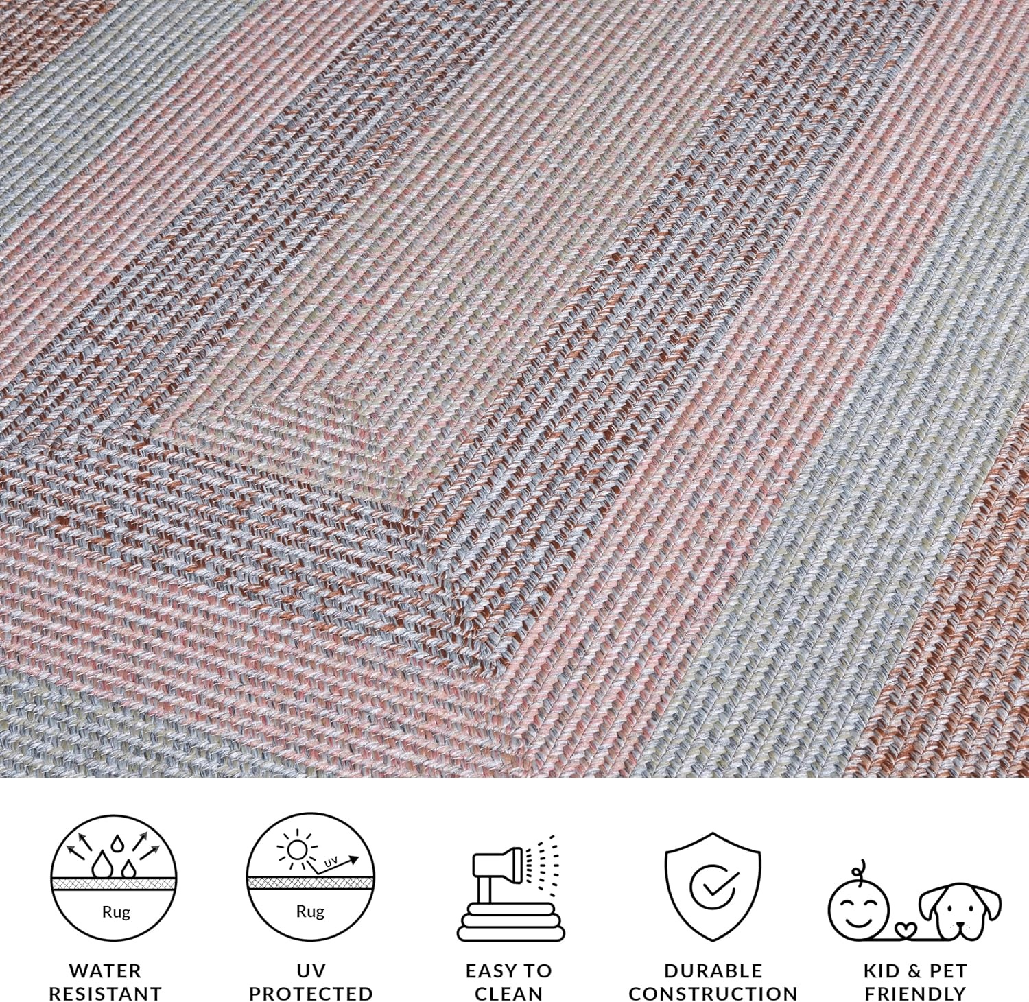 image:imageSAFAVIEH Washable Rug Outdoor Braided Collection 6 x 9 Oval Brown amp Light Brown Handmade amp Reversible NonShedding amp Easy to Clean Ideal for Patio Backyard Mudroom BRD318SBrownGrey Pink