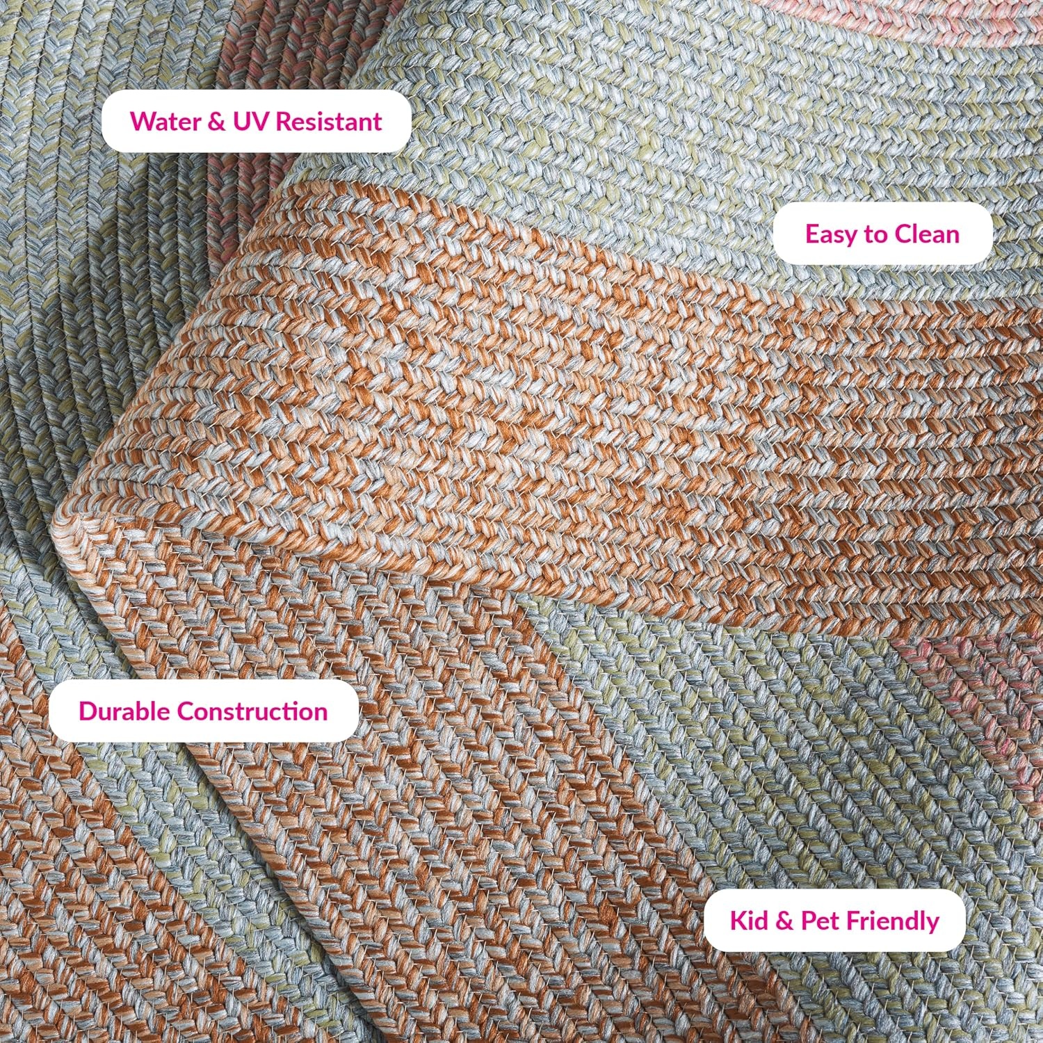 image:imageSAFAVIEH Washable Rug Outdoor Braided Collection 6 x 9 Oval Brown amp Light Brown Handmade amp Reversible NonShedding amp Easy to Clean Ideal for Patio Backyard Mudroom BRD318SBrownGrey Pink