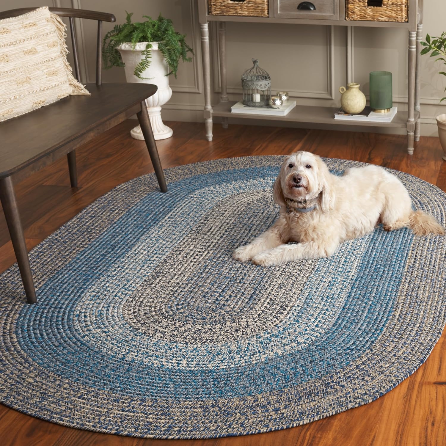 image:imageSAFAVIEH Washable Rug Outdoor Braided Collection 6 x 9 Oval Brown amp Light Brown Handmade amp Reversible NonShedding amp Easy to Clean Ideal for Patio Backyard Mudroom BRD318SNavyBlue