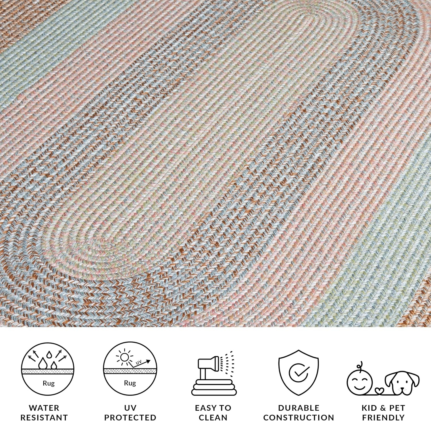 image:imageSAFAVIEH Washable Rug Outdoor Braided Collection 6 x 9 Oval Brown amp Light Brown Handmade amp Reversible NonShedding amp Easy to Clean Ideal for Patio Backyard Mudroom BRD318SBrownGrey Pink