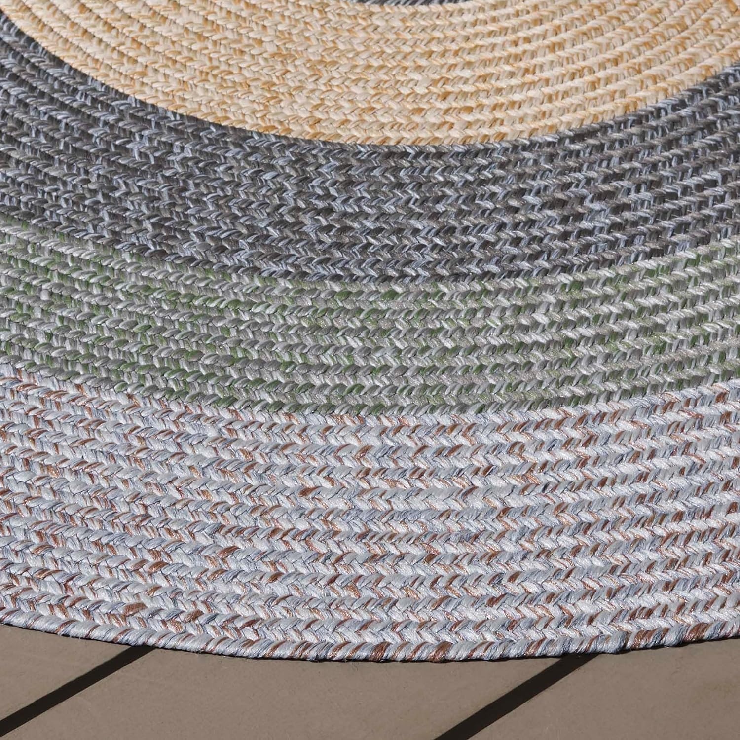 image:imageSAFAVIEH Washable Rug Outdoor Braided Collection 6 x 9 Oval Brown amp Light Brown Handmade amp Reversible NonShedding amp Easy to Clean Ideal for Patio Backyard Mudroom BRD318SGreyGreen