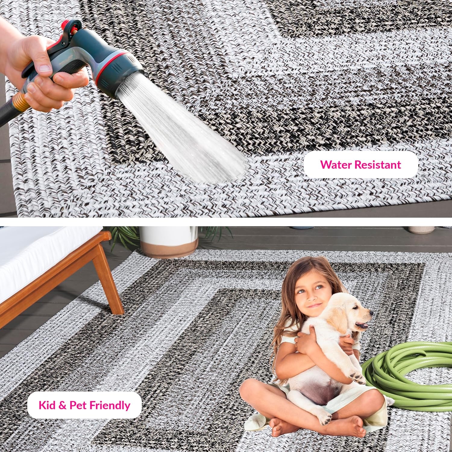 image:imageSAFAVIEH Washable Rug Outdoor Braided Collection 6 x 9 Oval Brown amp Light Brown Handmade amp Reversible NonShedding amp Easy to Clean Ideal for Patio Backyard Mudroom BRD318SIvoryBlack