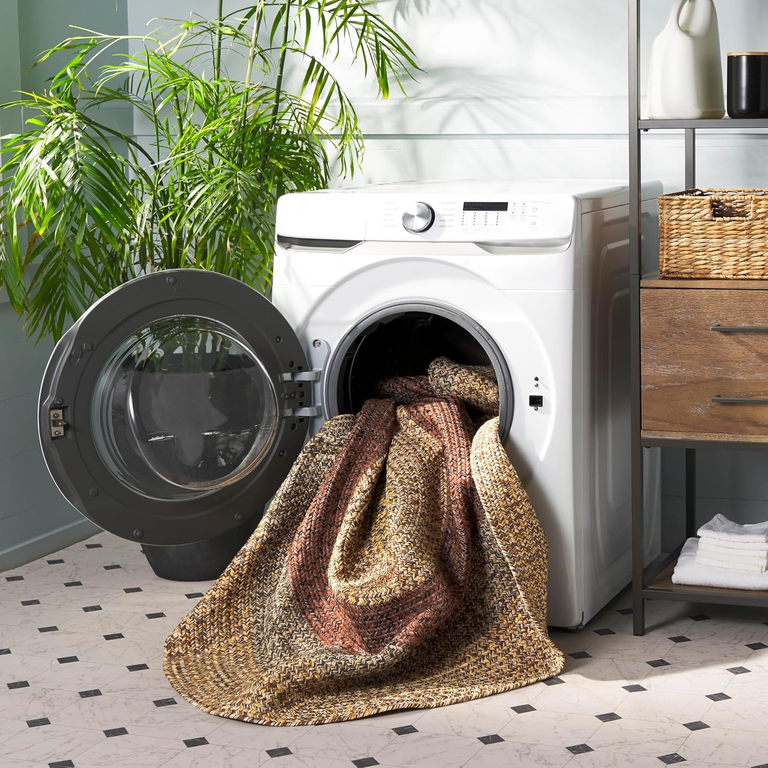 image:imageSAFAVIEH Washable Rug Outdoor Braided Collection 6 x 9 Oval Brown amp Light Brown Handmade amp Reversible NonShedding amp Easy to Clean Ideal for Patio Backyard Mudroom BRD318SBrownGold