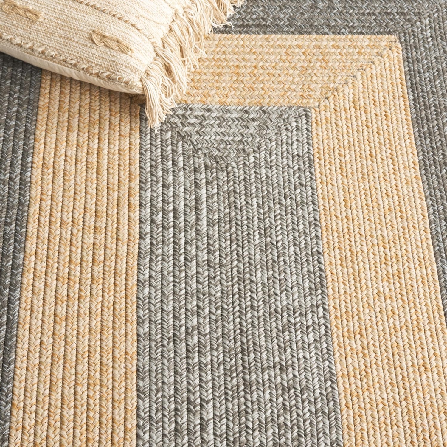 image:imageSAFAVIEH Washable Rug Outdoor Braided Collection 6 x 9 Oval Brown amp Light Brown Handmade amp Reversible NonShedding amp Easy to Clean Ideal for Patio Backyard Mudroom BRD318SGreyGreen