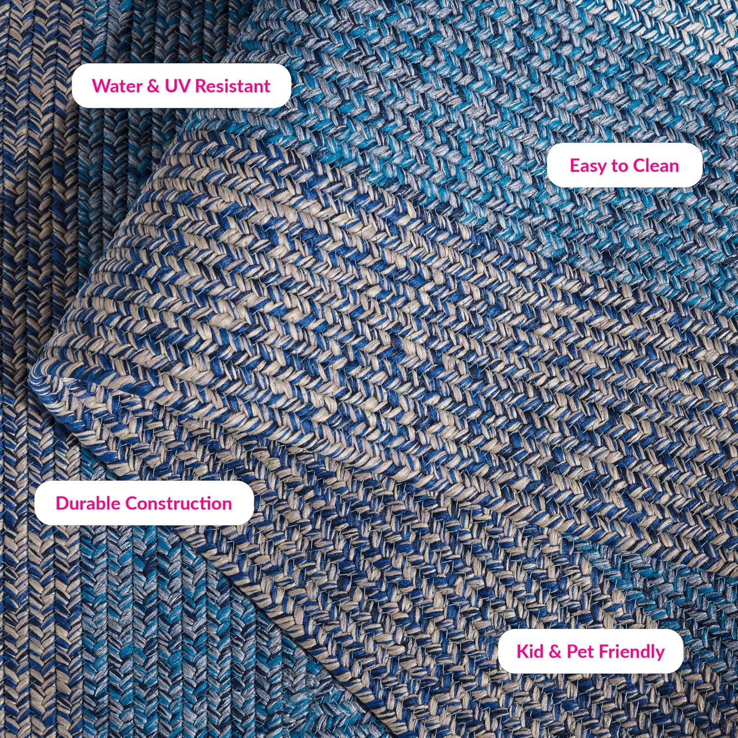 image:imageSAFAVIEH Washable Rug Outdoor Braided Collection 6 x 9 Oval Brown amp Light Brown Handmade amp Reversible NonShedding amp Easy to Clean Ideal for Patio Backyard Mudroom BRD318SNavyBlue