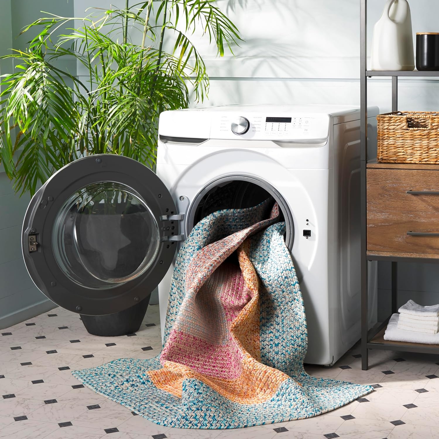 image:imageSAFAVIEH Washable Rug Outdoor Braided Collection 6 x 9 Oval Brown amp Light Brown Handmade amp Reversible NonShedding amp Easy to Clean Ideal for Patio Backyard Mudroom BRD318SAquaPink