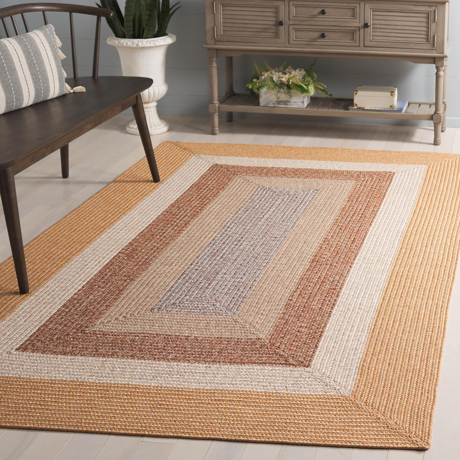 image:imageSAFAVIEH Washable Rug Outdoor Braided Collection 6 x 9 Oval Brown amp Light Brown Handmade amp Reversible NonShedding amp Easy to Clean Ideal for Patio Backyard Mudroom BRD318SBrownLight Brown