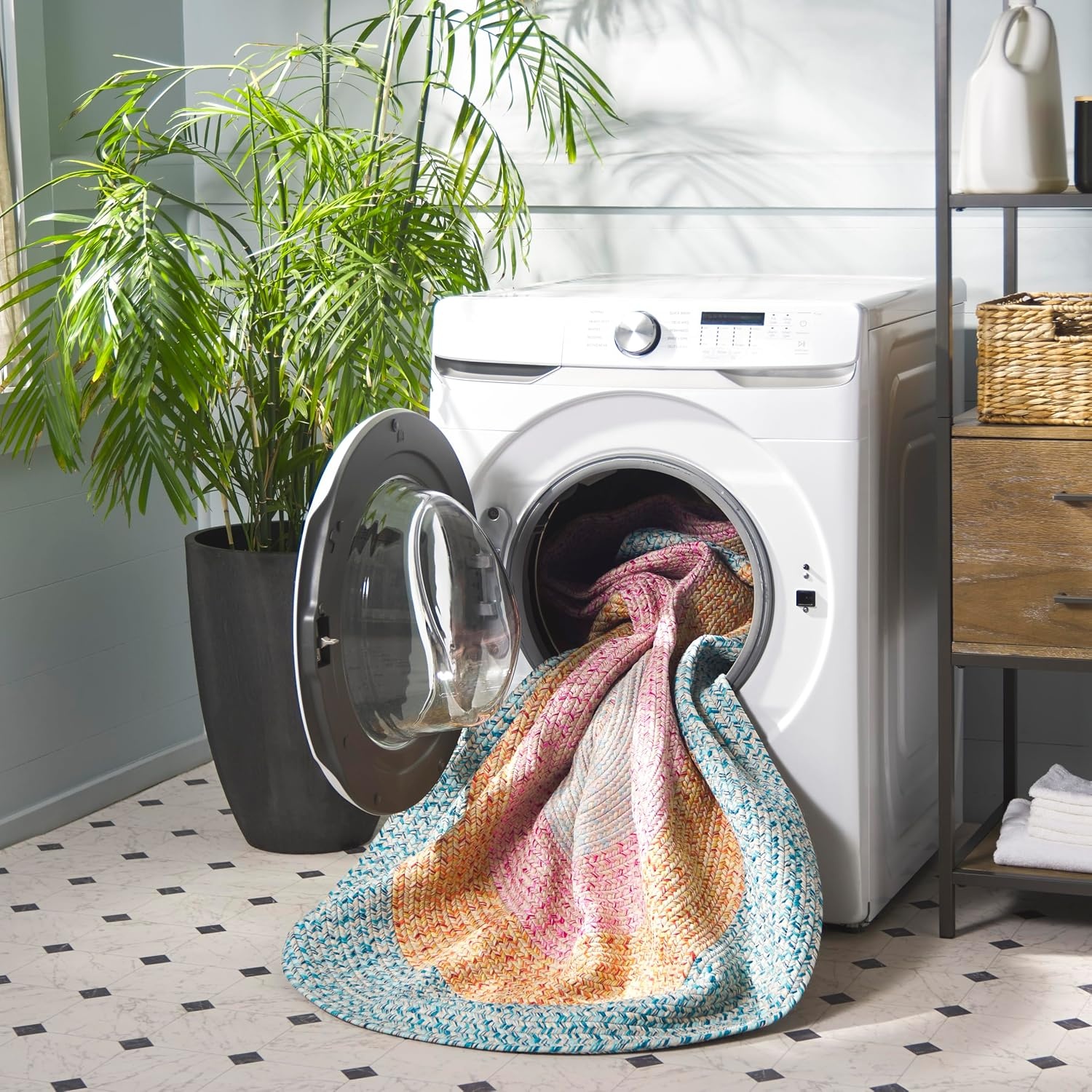 image:imageSAFAVIEH Washable Rug Outdoor Braided Collection 6 x 9 Oval Brown amp Light Brown Handmade amp Reversible NonShedding amp Easy to Clean Ideal for Patio Backyard Mudroom BRD318SAquaPink