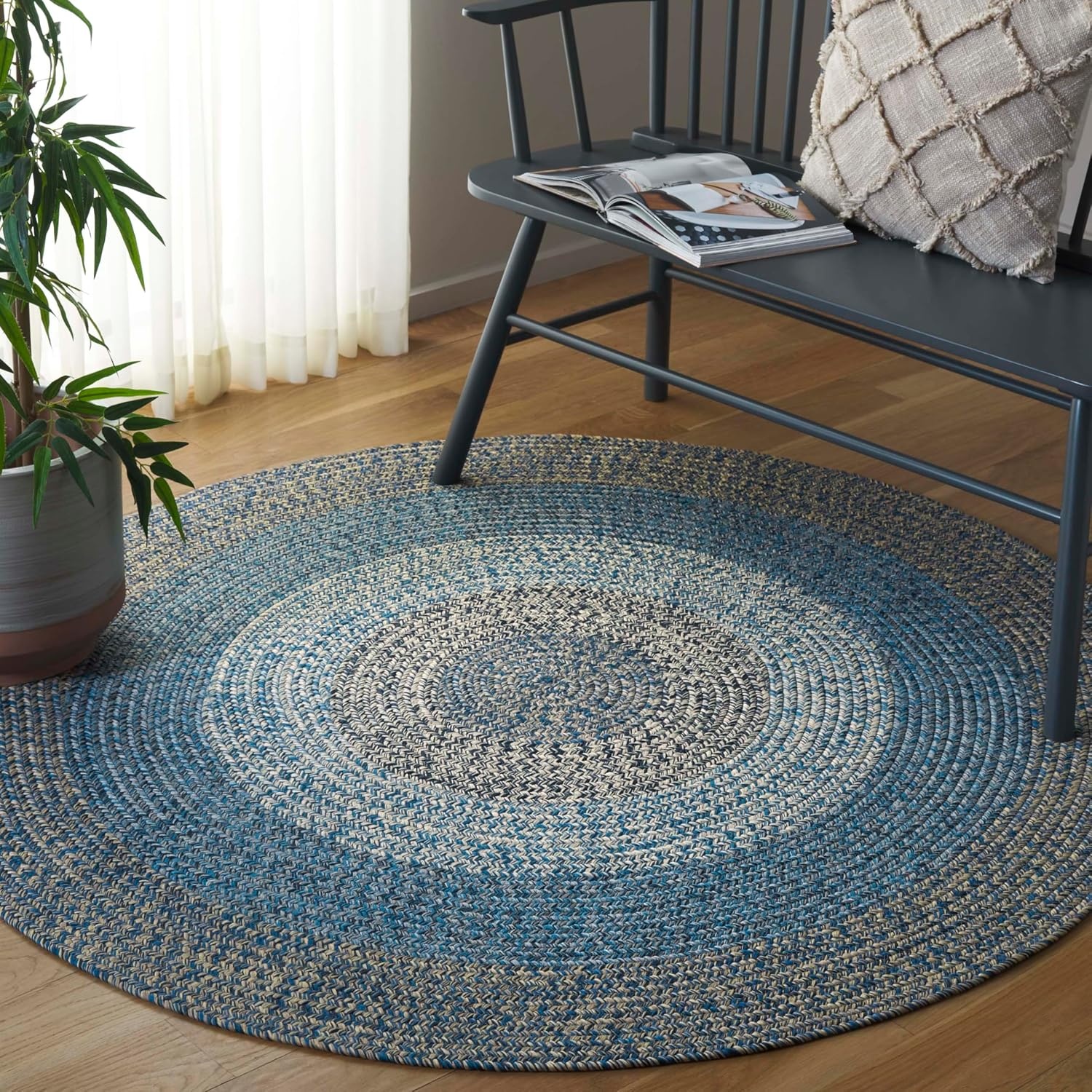 image:imageSAFAVIEH Washable Rug Outdoor Braided Collection 6 x 9 Oval Brown amp Light Brown Handmade amp Reversible NonShedding amp Easy to Clean Ideal for Patio Backyard Mudroom BRD318SNavyBlue