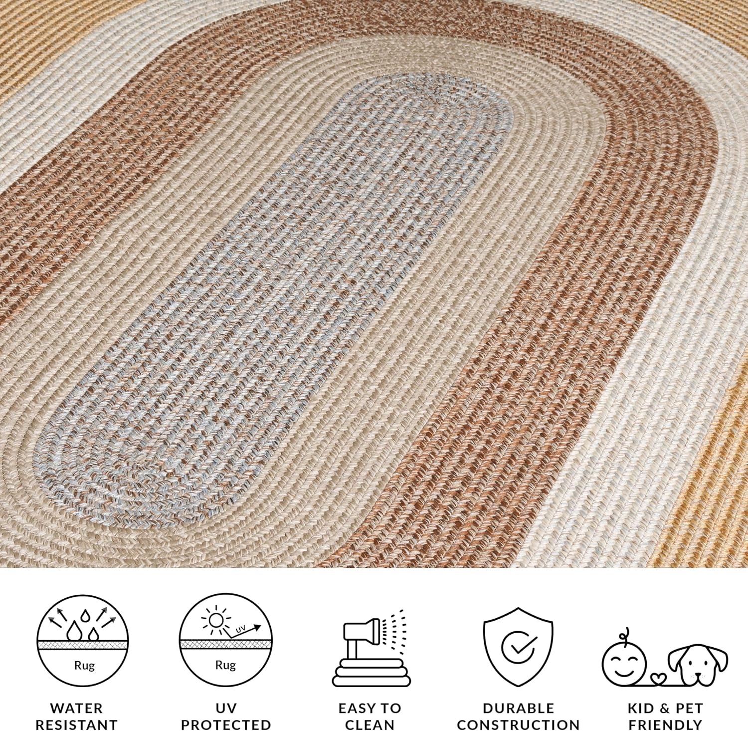 image:imageSAFAVIEH Washable Rug Outdoor Braided Collection 6 x 9 Oval Brown amp Light Brown Handmade amp Reversible NonShedding amp Easy to Clean Ideal for Patio Backyard Mudroom BRD318SBrownLight Brown