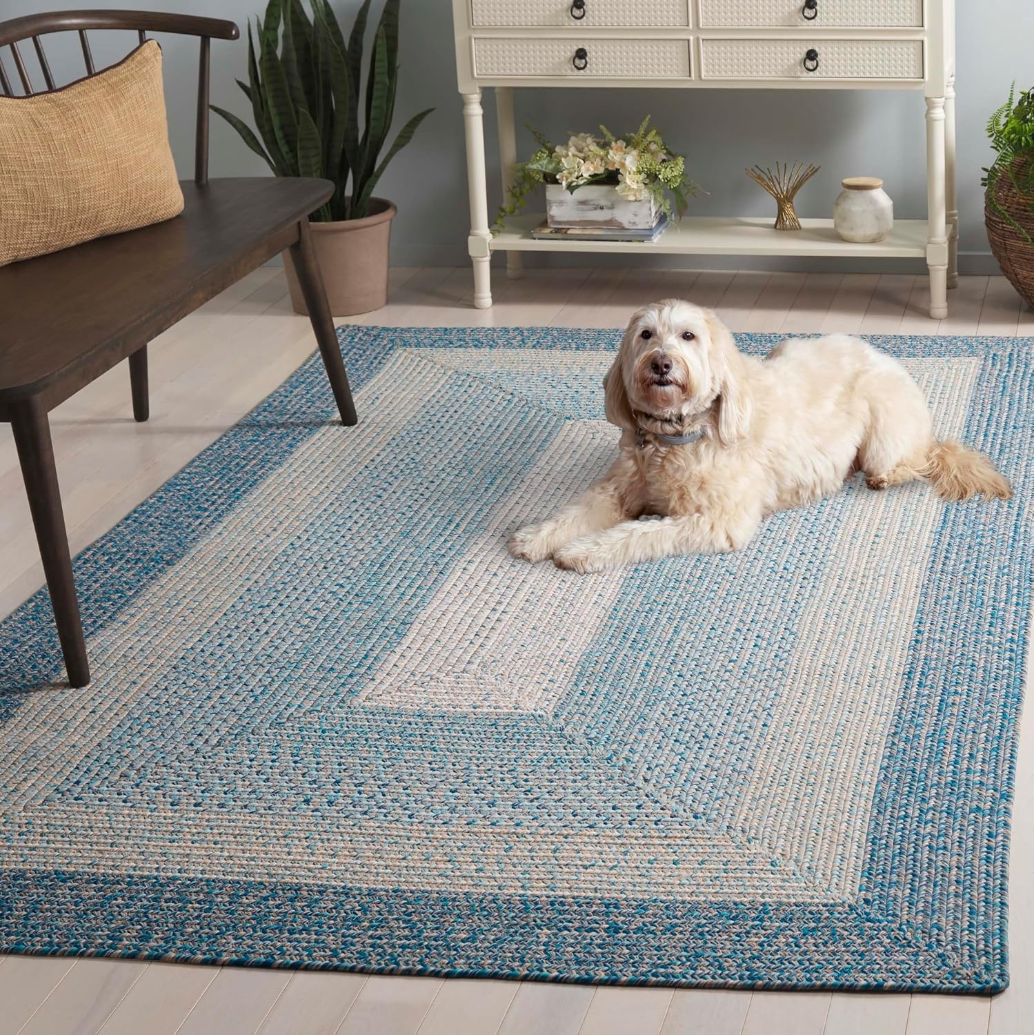 image:imageSAFAVIEH Washable Rug Outdoor Braided Collection 6 x 9 Oval Brown amp Light Brown Handmade amp Reversible NonShedding amp Easy to Clean Ideal for Patio Backyard Mudroom BRD318SBlueAqua
