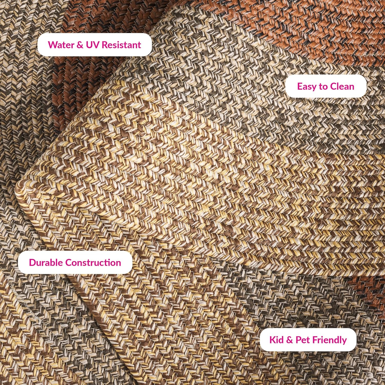 image:imageSAFAVIEH Washable Rug Outdoor Braided Collection 6 x 9 Oval Brown amp Light Brown Handmade amp Reversible NonShedding amp Easy to Clean Ideal for Patio Backyard Mudroom BRD318SBrownGold