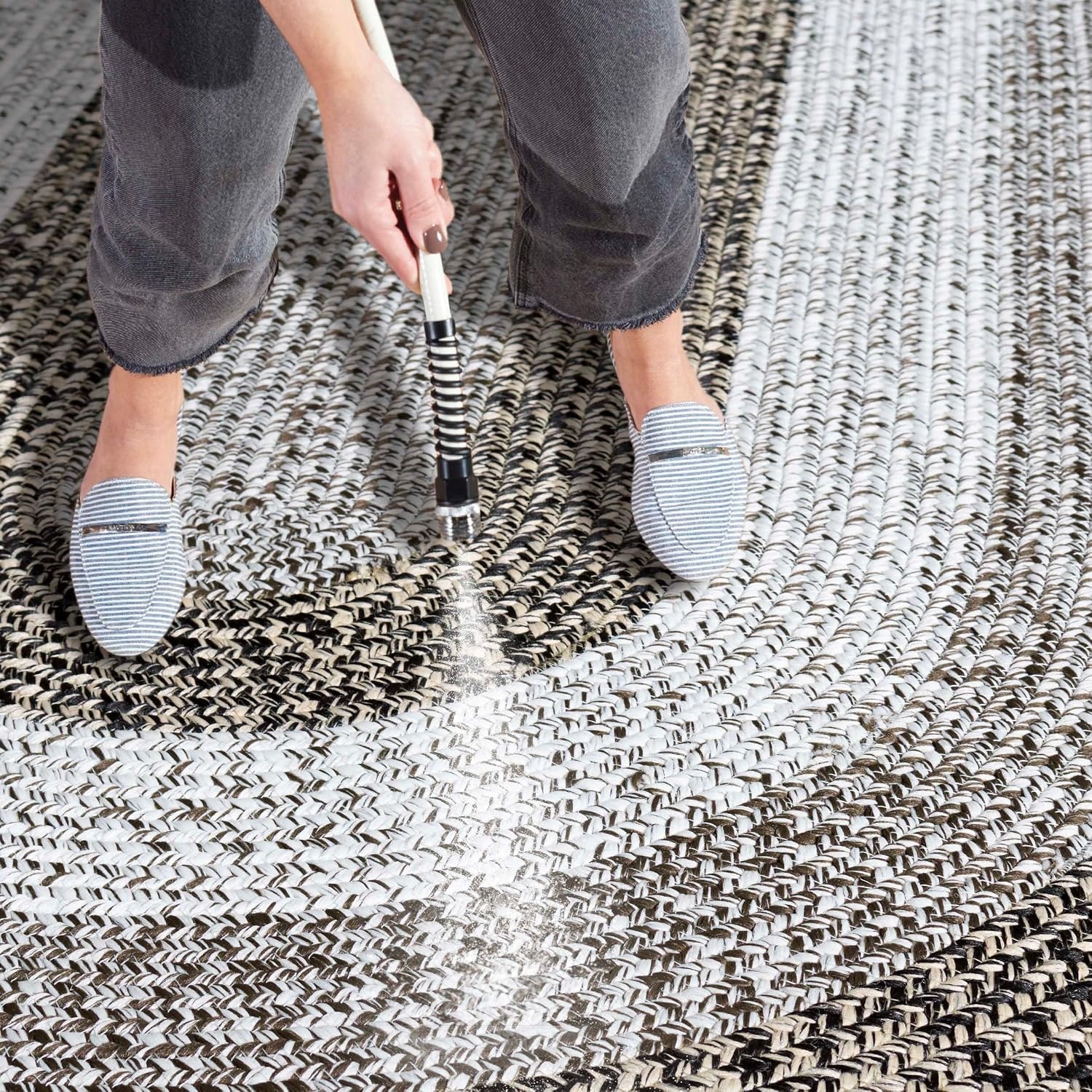 image:imageSAFAVIEH Washable Rug Outdoor Braided Collection 6 x 9 Oval Brown amp Light Brown Handmade amp Reversible NonShedding amp Easy to Clean Ideal for Patio Backyard Mudroom BRD318SIvoryBlack