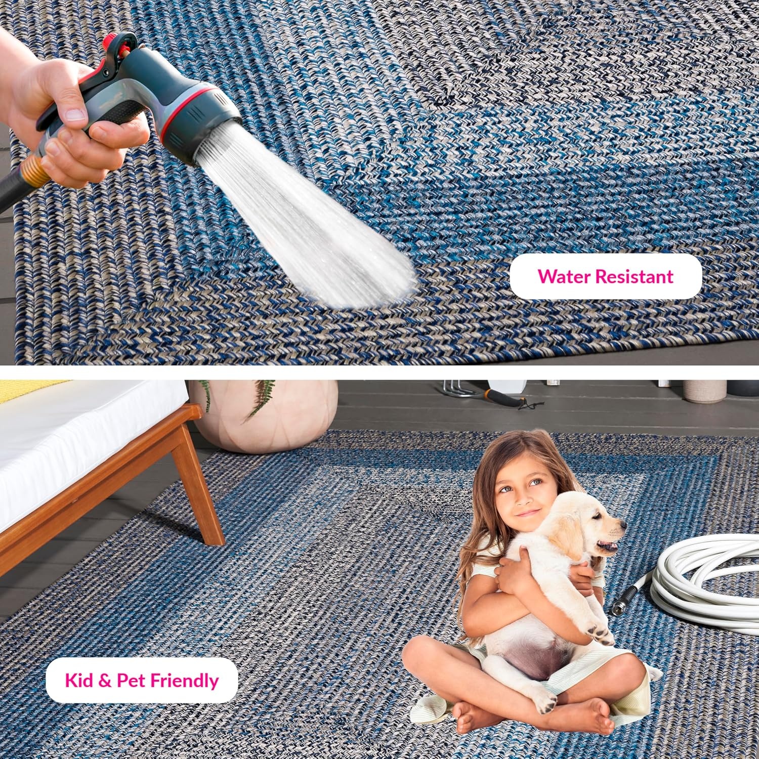 image:imageSAFAVIEH Washable Rug Outdoor Braided Collection 6 x 9 Oval Brown amp Light Brown Handmade amp Reversible NonShedding amp Easy to Clean Ideal for Patio Backyard Mudroom BRD318SNavyBlue