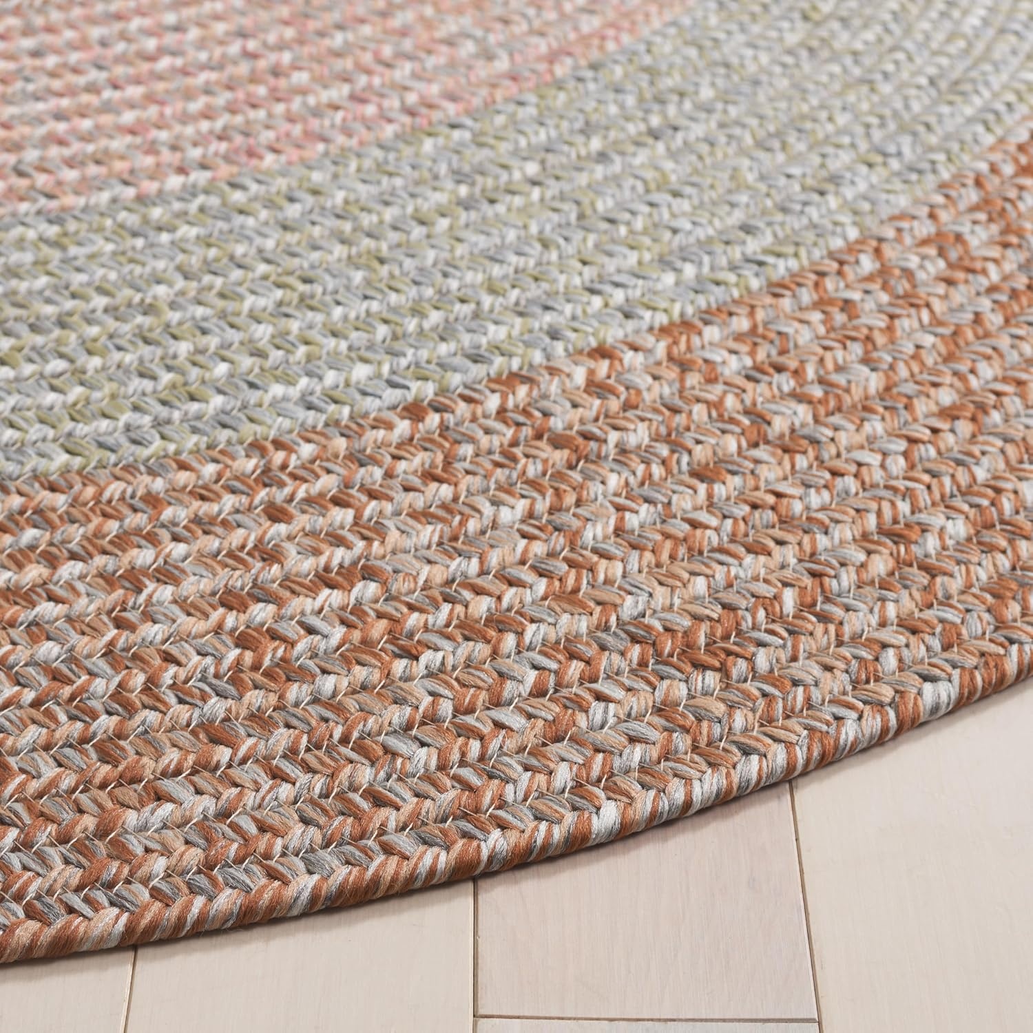 image:imageSAFAVIEH Washable Rug Outdoor Braided Collection 6 x 9 Oval Brown amp Light Brown Handmade amp Reversible NonShedding amp Easy to Clean Ideal for Patio Backyard Mudroom BRD318SBrownGrey Pink