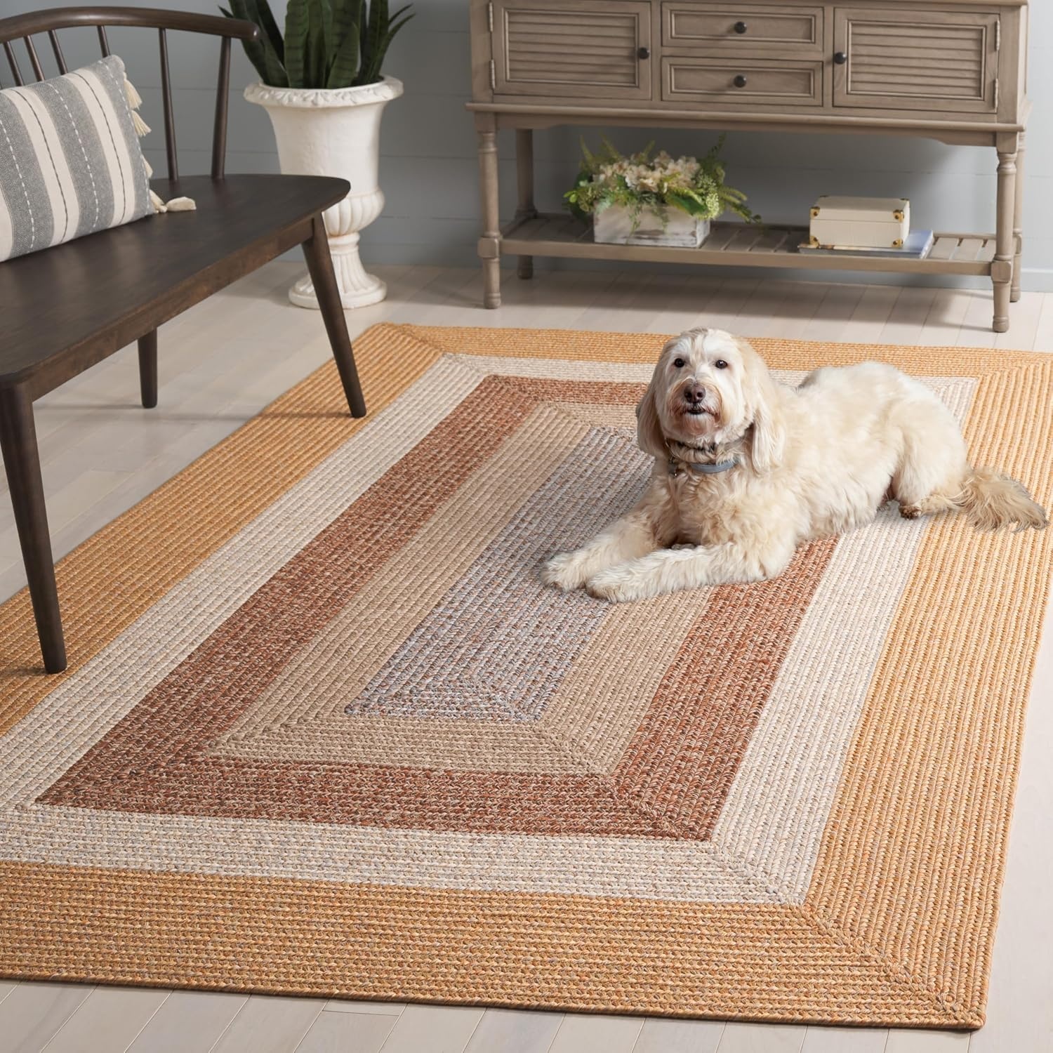 image:imageSAFAVIEH Washable Rug Outdoor Braided Collection 6 x 9 Oval Brown amp Light Brown Handmade amp Reversible NonShedding amp Easy to Clean Ideal for Patio Backyard Mudroom BRD318SBrownLight Brown