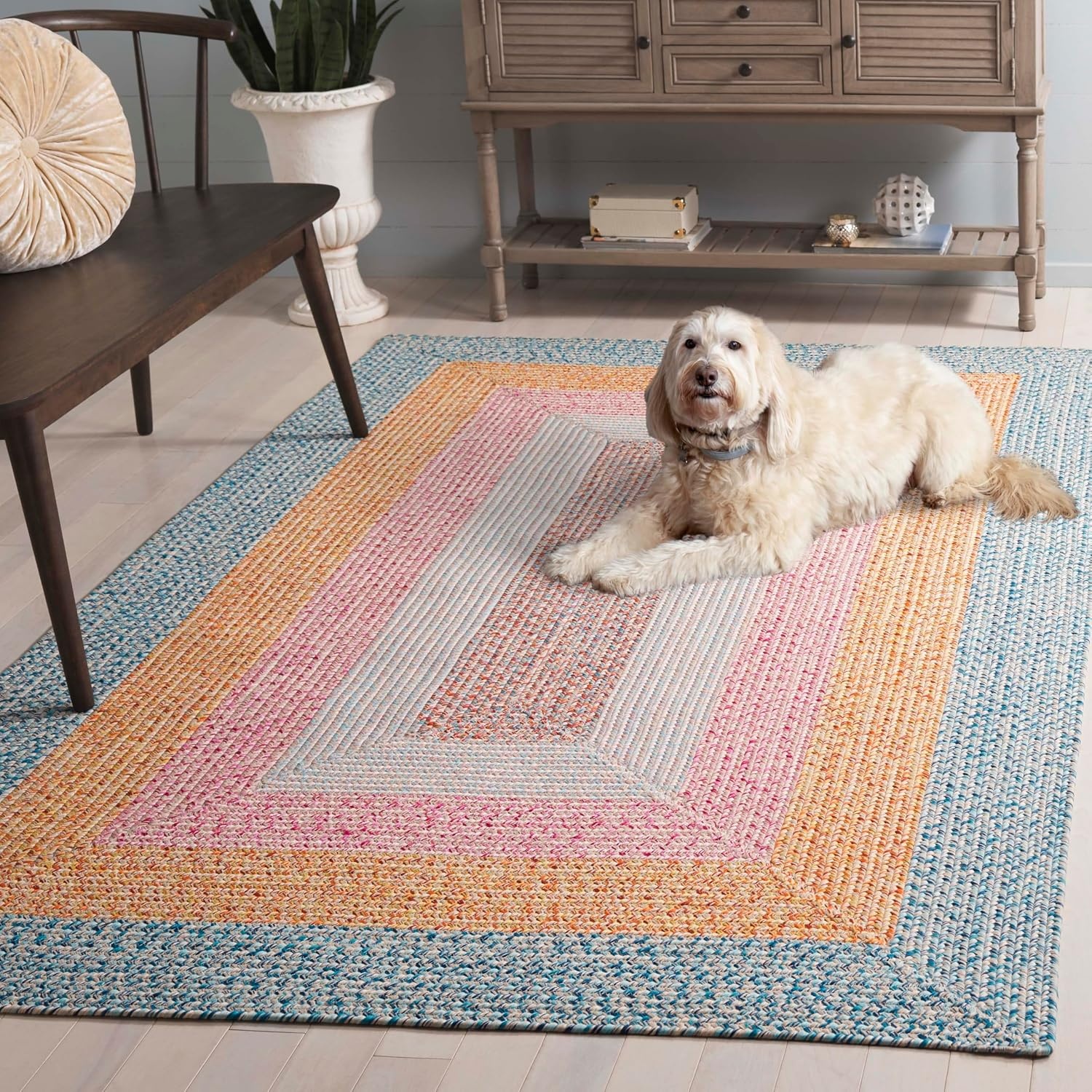 image:imageSAFAVIEH Washable Rug Outdoor Braided Collection 6 x 9 Oval Brown amp Light Brown Handmade amp Reversible NonShedding amp Easy to Clean Ideal for Patio Backyard Mudroom BRD318SAquaPink