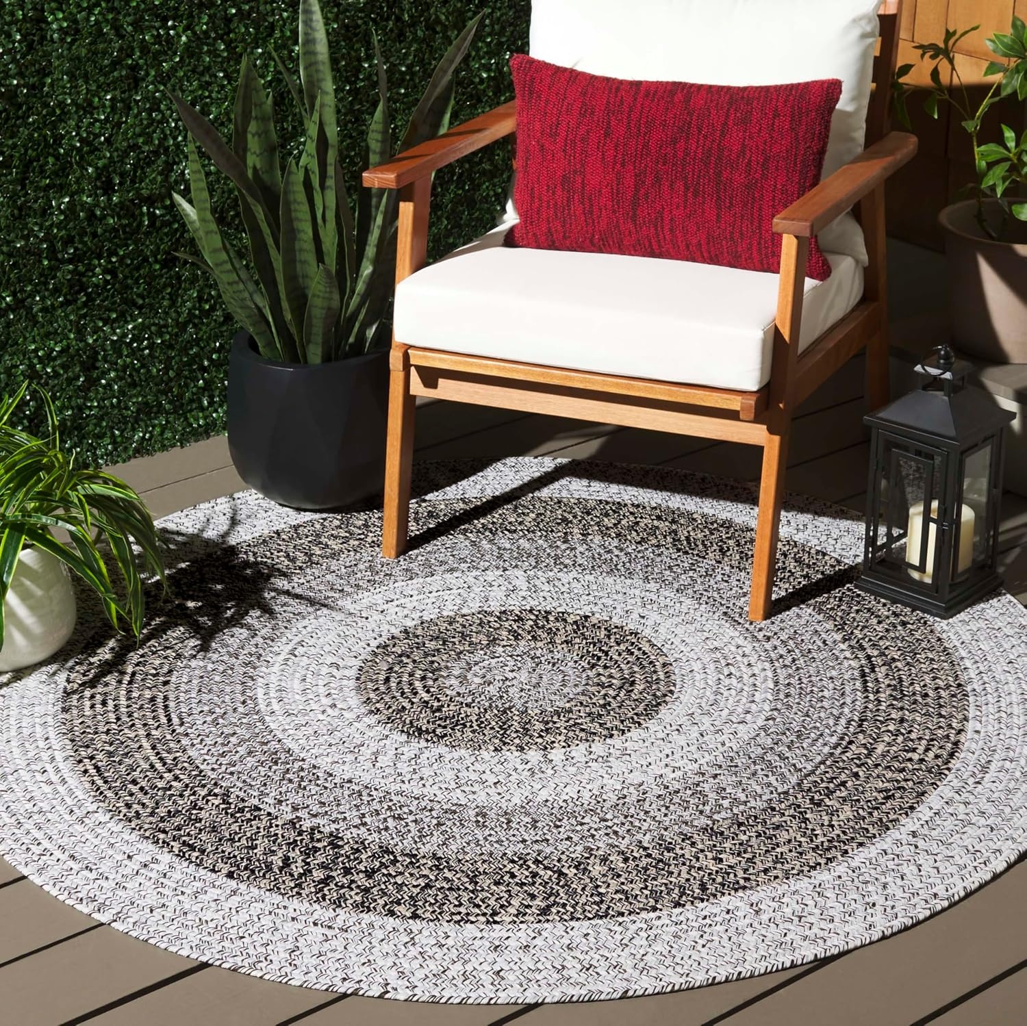 image:imageSAFAVIEH Washable Rug Outdoor Braided Collection 6 x 9 Oval Brown amp Light Brown Handmade amp Reversible NonShedding amp Easy to Clean Ideal for Patio Backyard Mudroom BRD318SIvoryBlack
