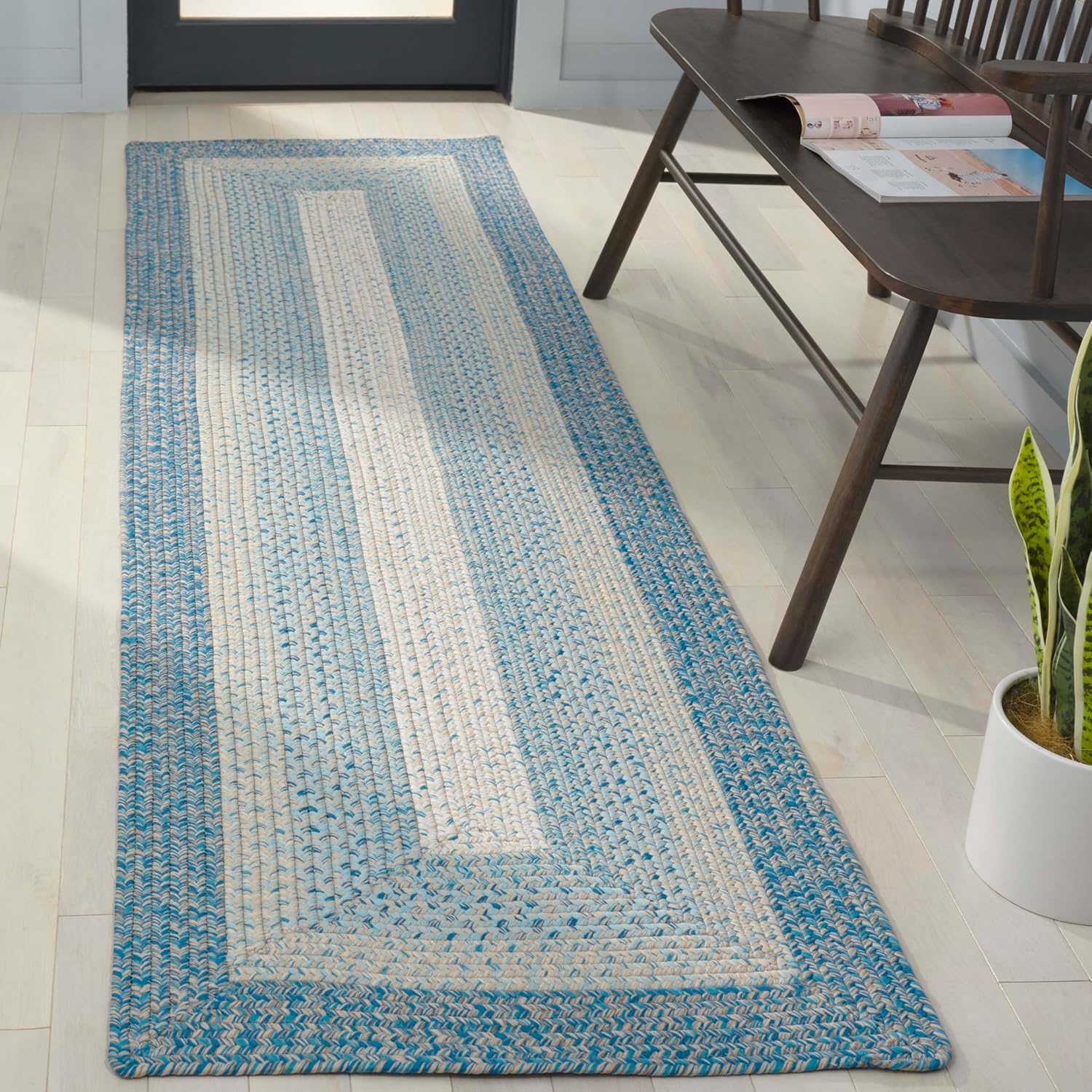 image:imageSAFAVIEH Washable Rug Outdoor Braided Collection 6 x 9 Oval Brown amp Light Brown Handmade amp Reversible NonShedding amp Easy to Clean Ideal for Patio Backyard Mudroom BRD318SBlueAqua