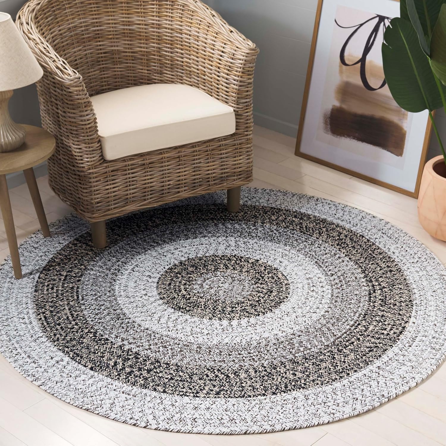 image:imageSAFAVIEH Washable Rug Outdoor Braided Collection 6 x 9 Oval Brown amp Light Brown Handmade amp Reversible NonShedding amp Easy to Clean Ideal for Patio Backyard Mudroom BRD318SIvoryBlack