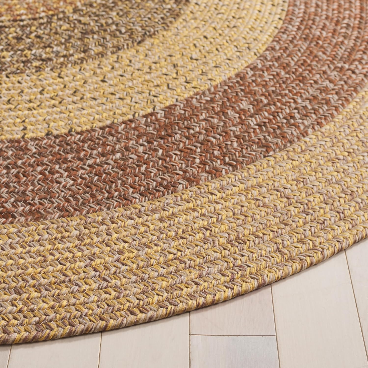 image:imageSAFAVIEH Washable Rug Outdoor Braided Collection 6 x 9 Oval Brown amp Light Brown Handmade amp Reversible NonShedding amp Easy to Clean Ideal for Patio Backyard Mudroom BRD318SBeigeBrown