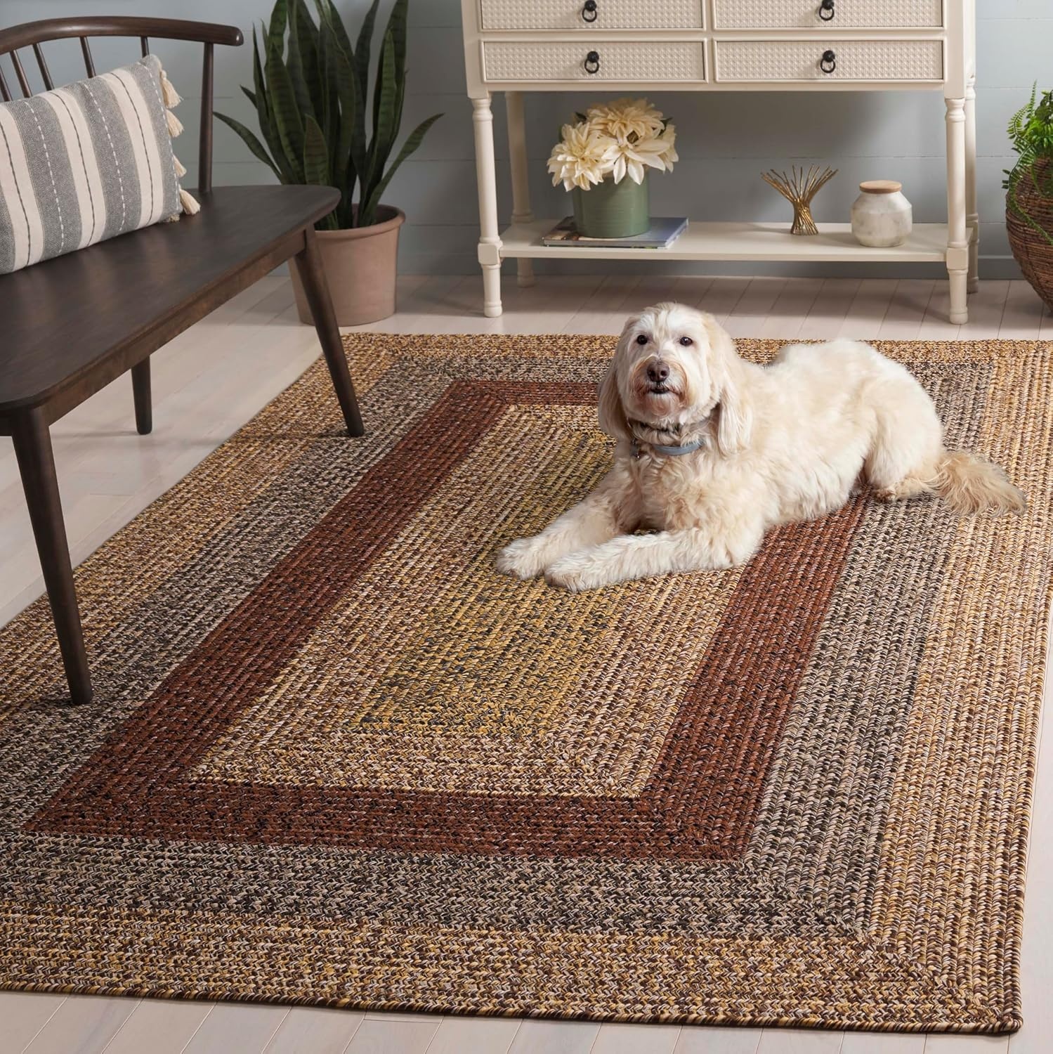 image:imageSAFAVIEH Washable Rug Outdoor Braided Collection 6 x 9 Oval Brown amp Light Brown Handmade amp Reversible NonShedding amp Easy to Clean Ideal for Patio Backyard Mudroom BRD318SBrownGold