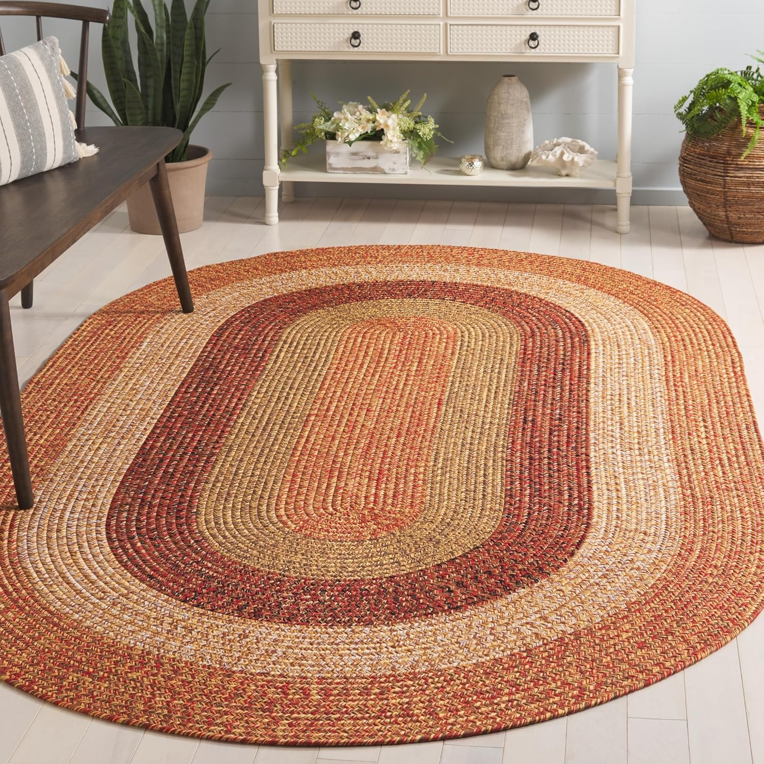 image:imageSAFAVIEH Washable Rug Outdoor Braided Collection 6 x 9 Oval Brown amp Light Brown Handmade amp Reversible NonShedding amp Easy to Clean Ideal for Patio Backyard Mudroom BRD318SRustRed
