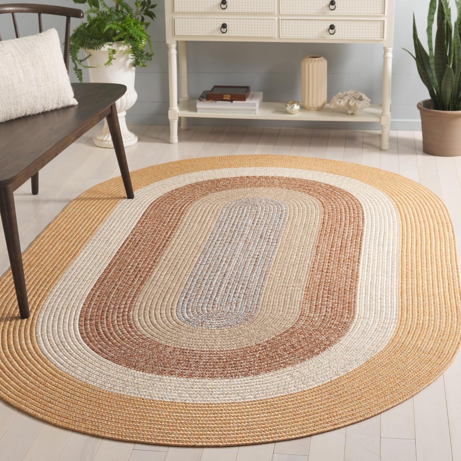 image:imageSAFAVIEH Washable Rug Outdoor Braided Collection 6 x 9 Oval Brown amp Light Brown Handmade amp Reversible NonShedding amp Easy to Clean Ideal for Patio Backyard Mudroom BRD318SBrownLight Brown