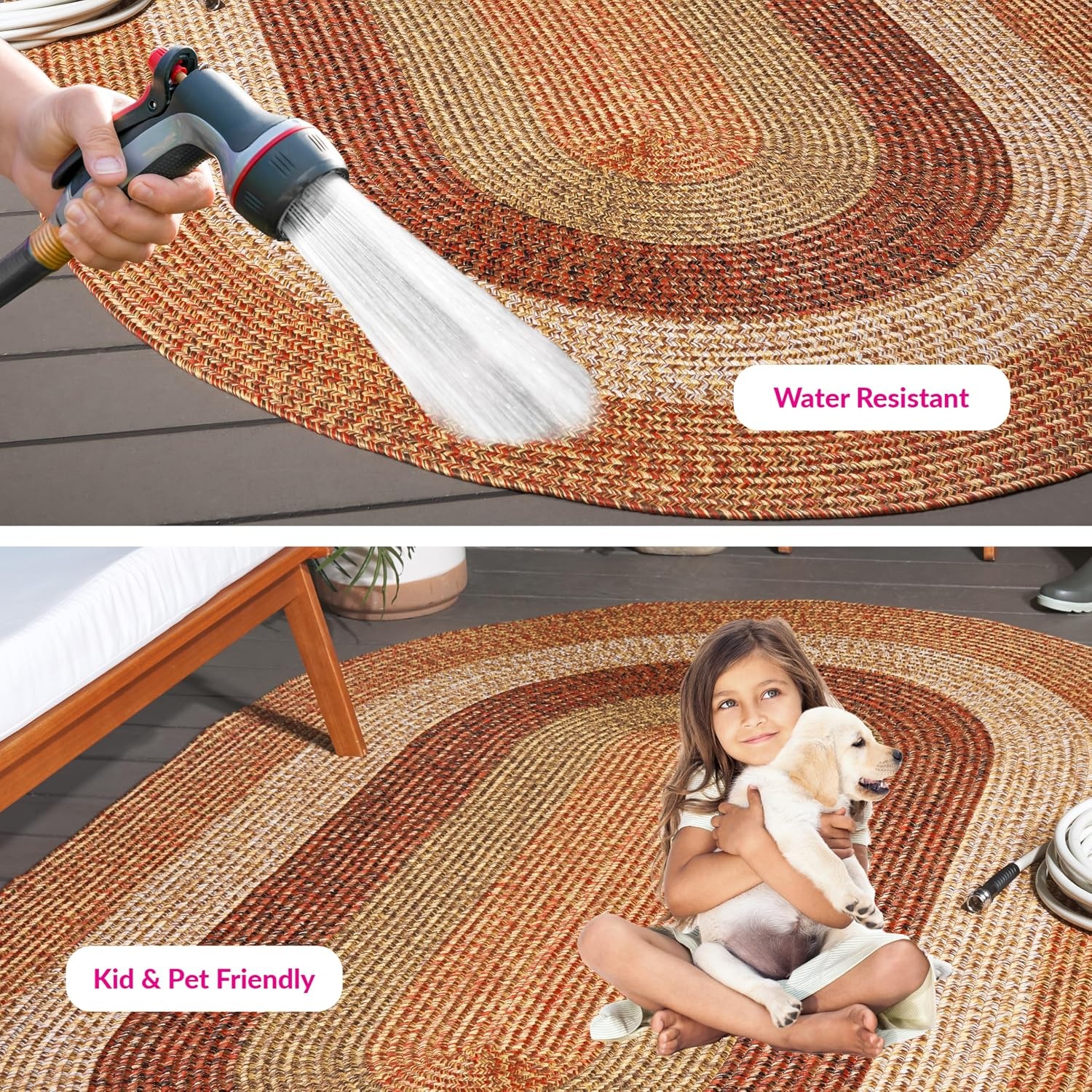 image:imageSAFAVIEH Washable Rug Outdoor Braided Collection 6 x 9 Oval Brown amp Light Brown Handmade amp Reversible NonShedding amp Easy to Clean Ideal for Patio Backyard Mudroom BRD318SRustRed